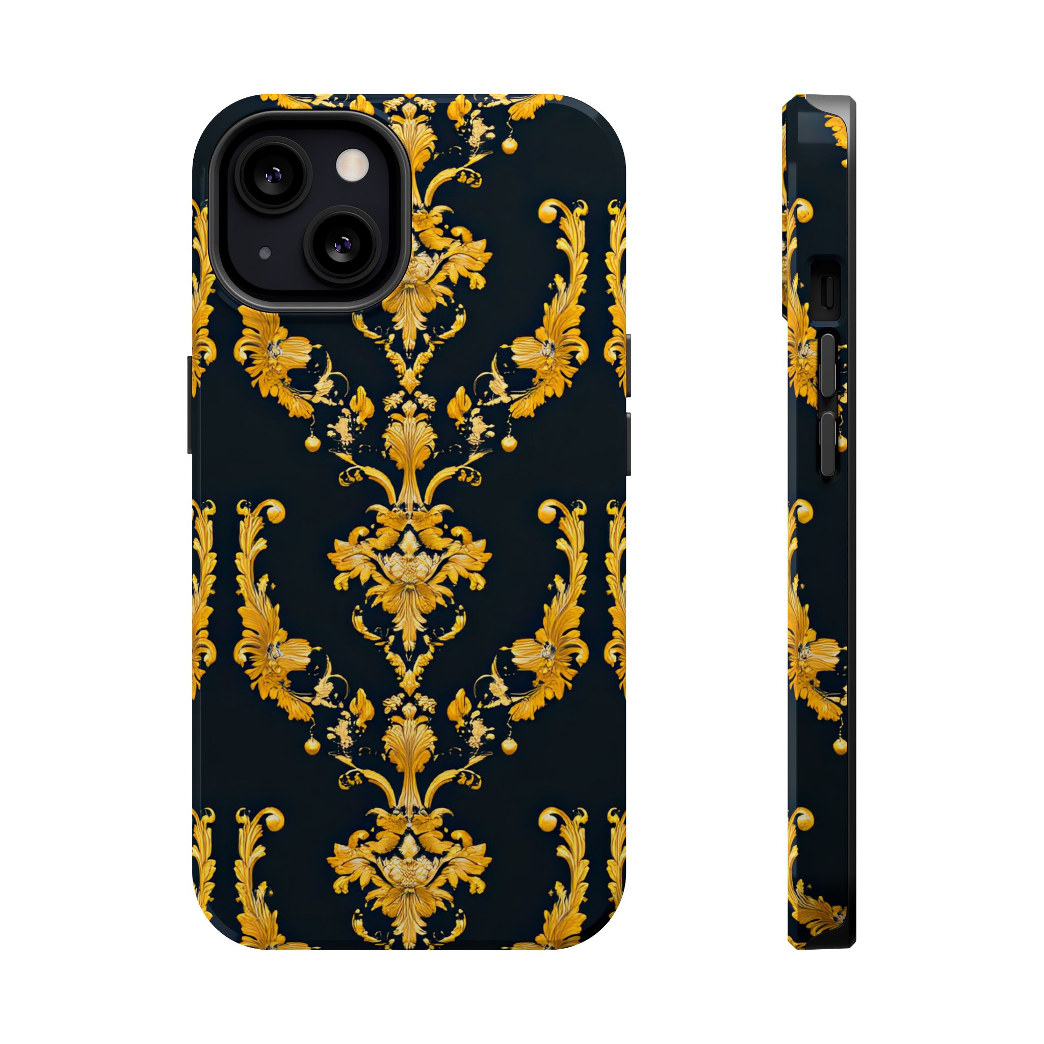 Elegant Floral Magnetic Tough Case for iPhone - Luxurious Gold Design - Image 37