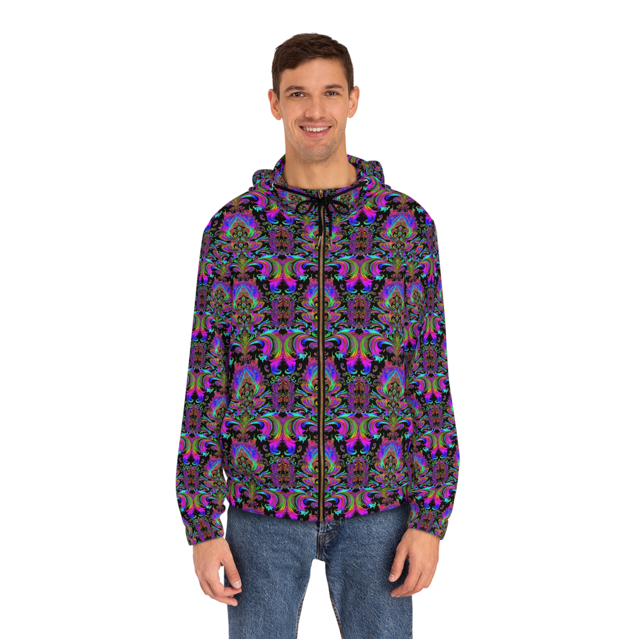 Vibrant Full-Zip Hoodie for Men - Colorful Abstract Pattern - Image 3