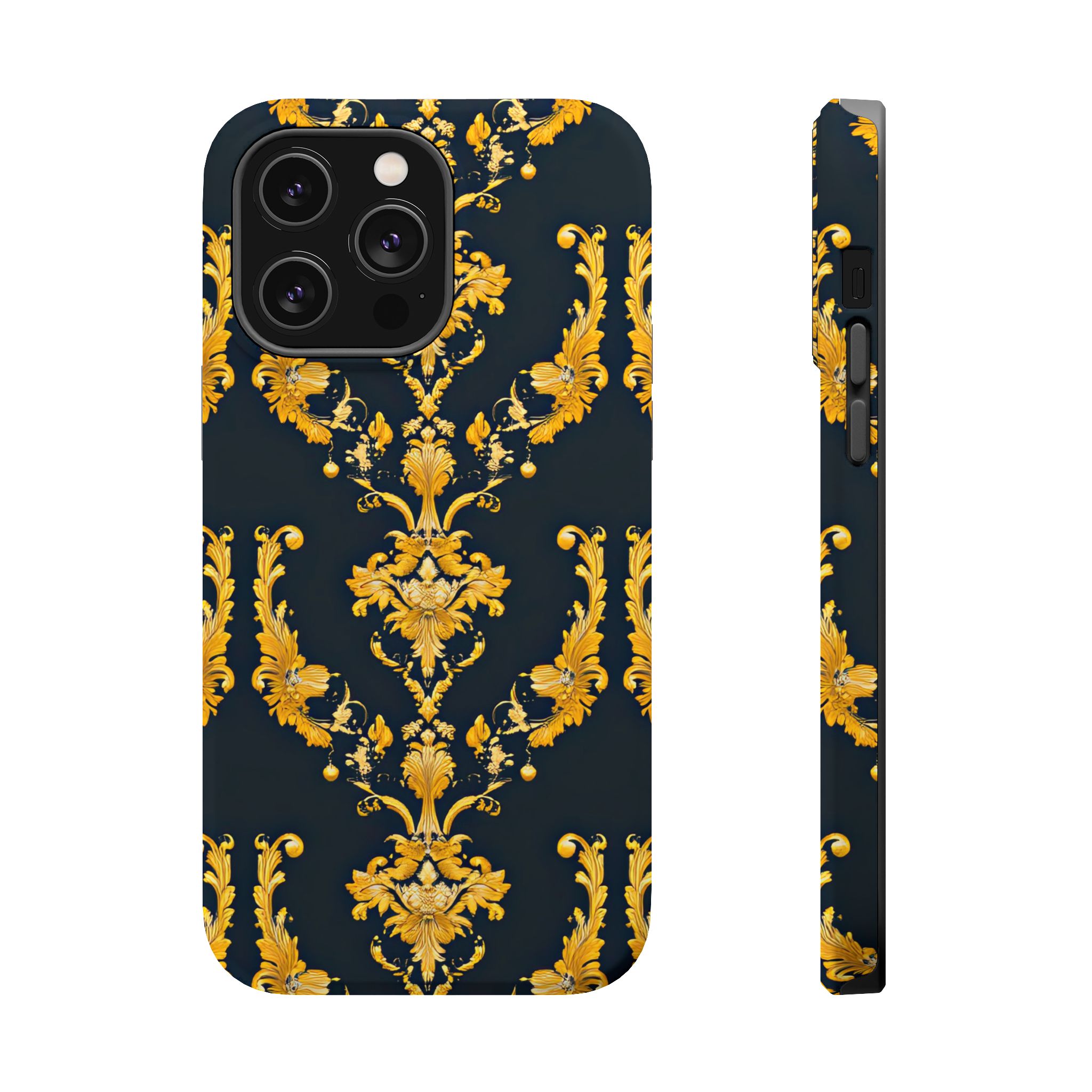 Elegant Floral Magnetic Tough Case for iPhone - Luxurious Gold Design - Image 33