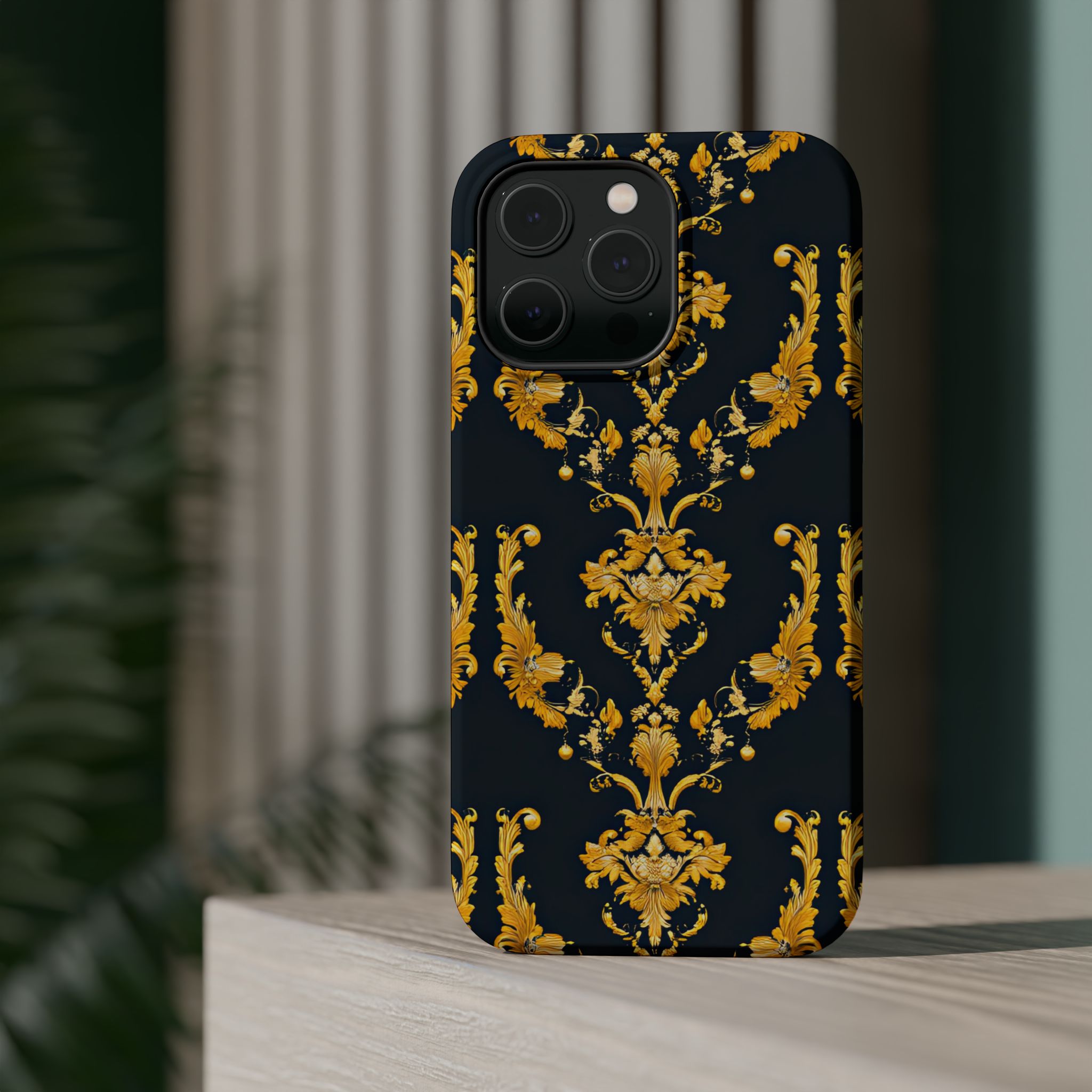 Elegant Floral Magnetic Tough Case for iPhone - Luxurious Gold Design - Image 36