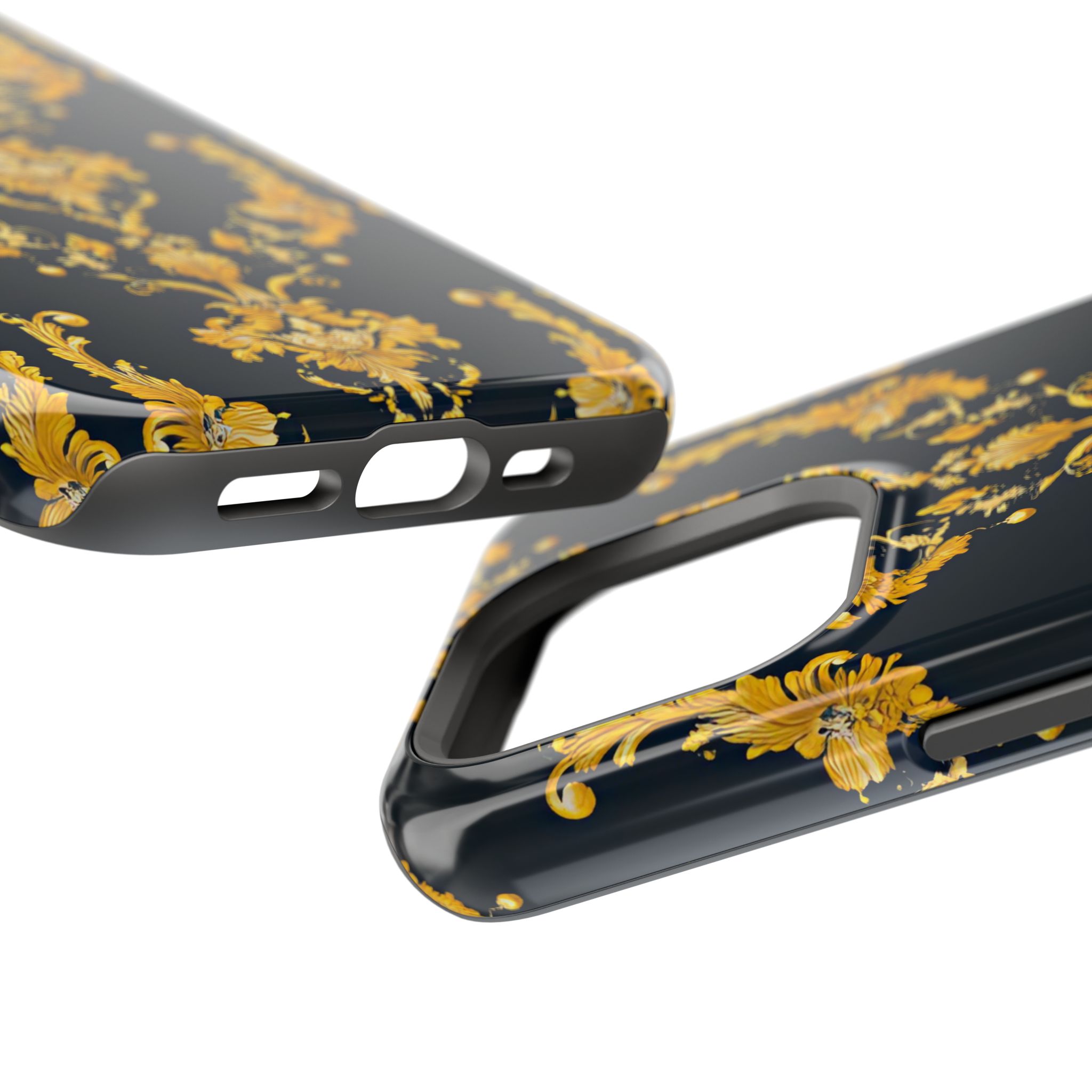 Elegant Floral Magnetic Tough Case for iPhone - Luxurious Gold Design - Image 79