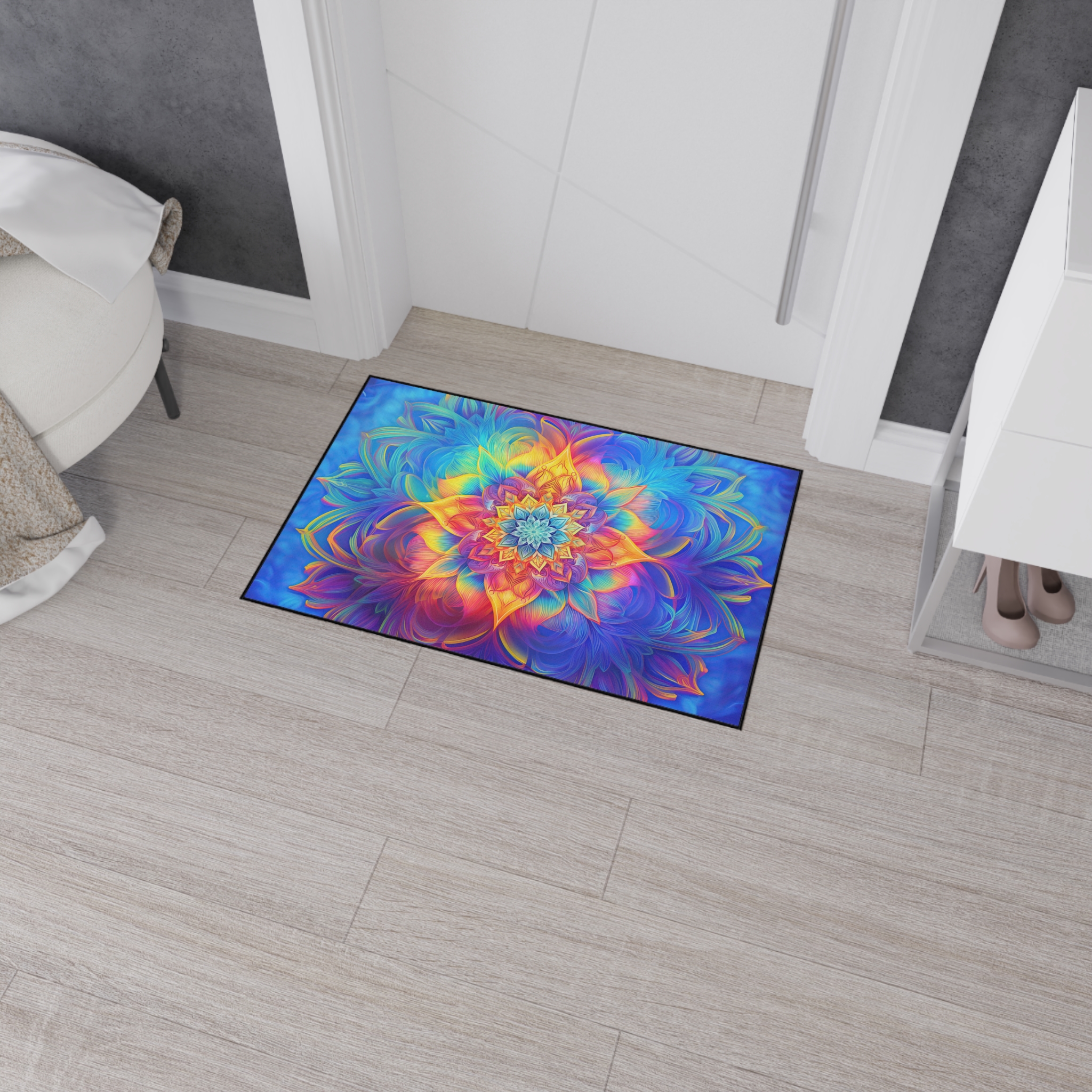 Floor Mat - Psychedelic Kaleidoscope Fractal Rainbow Design - Image 9