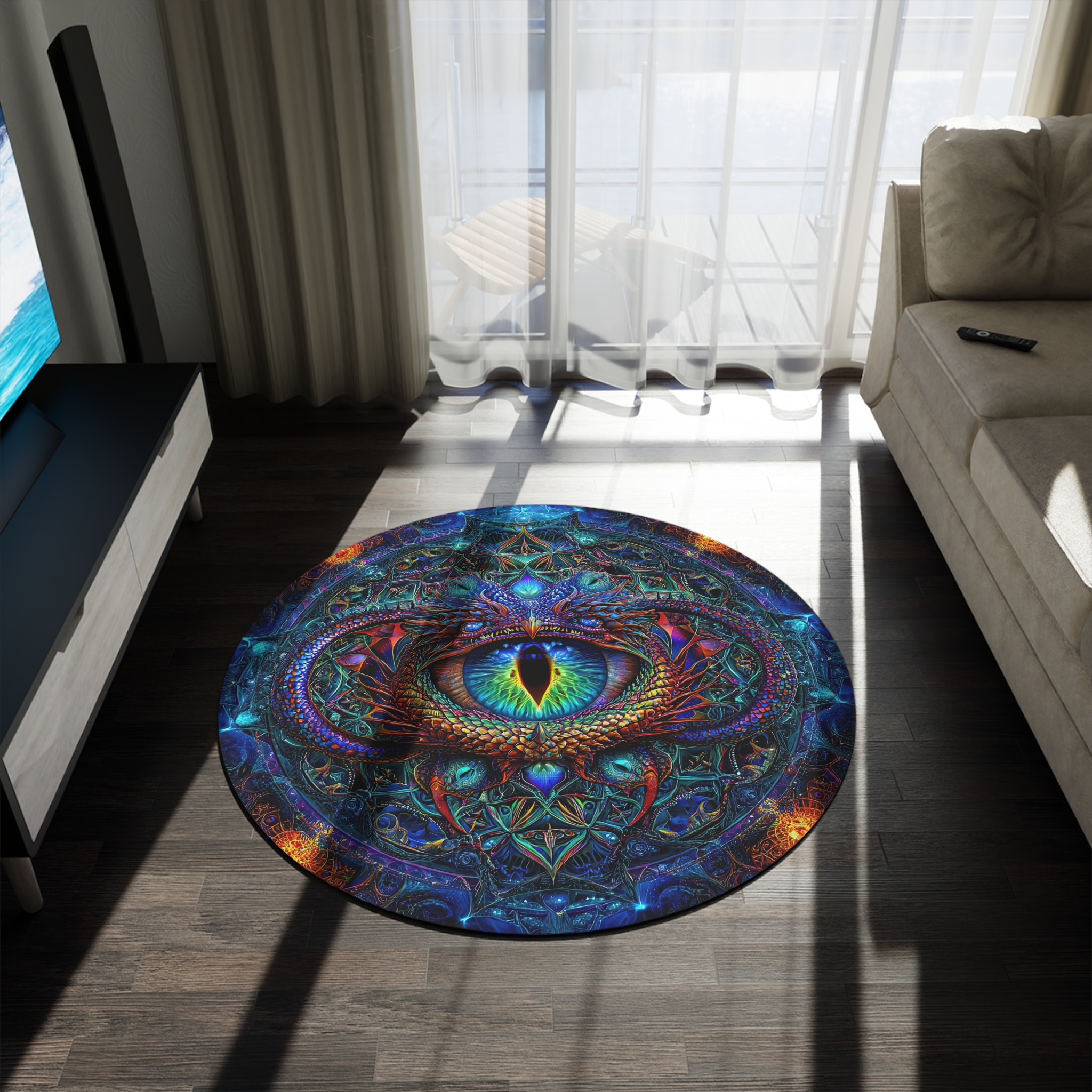 Mystical Dragon Eye Round Rug - Bohemian Home Decor for Meditation & Relaxation - Image 3