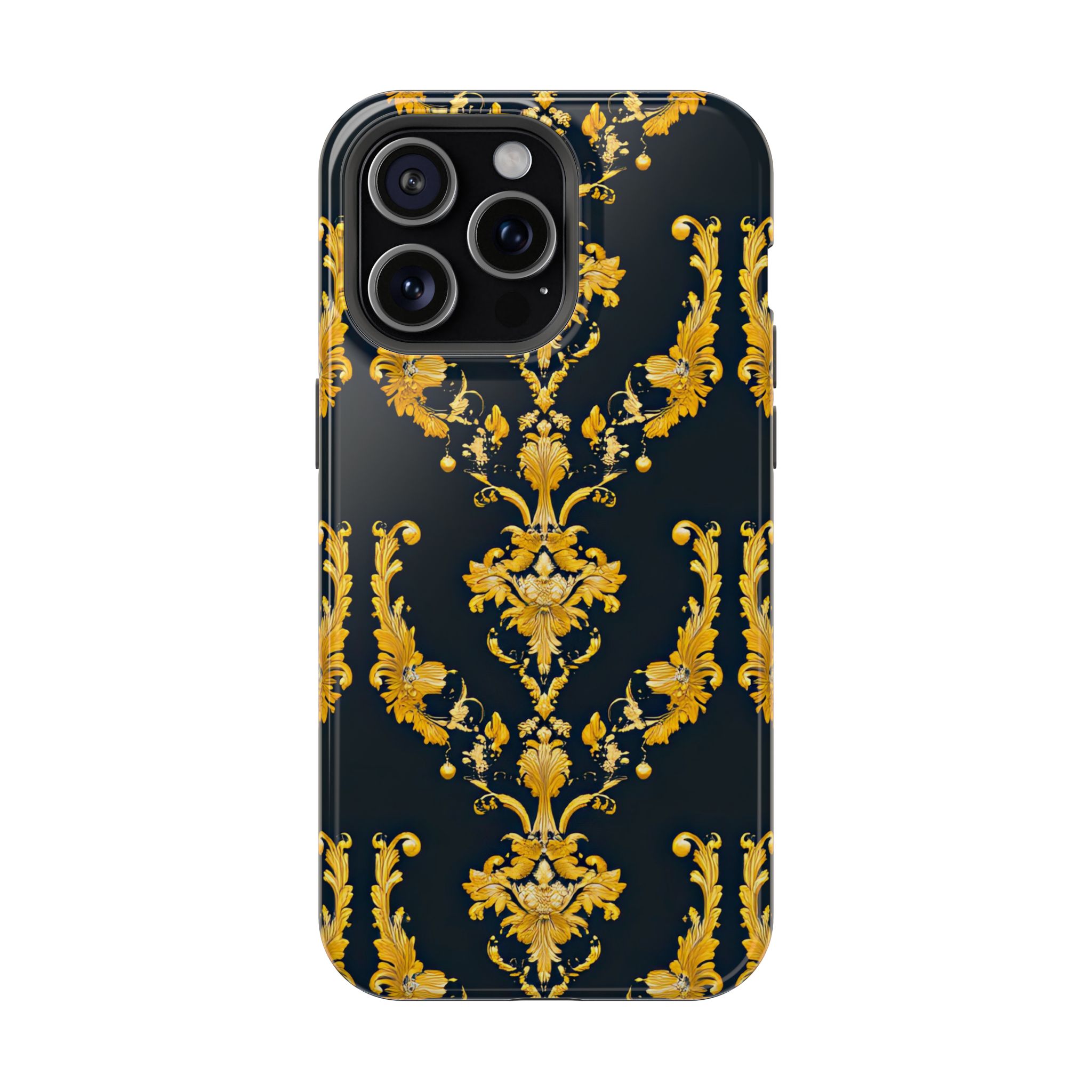 Elegant Floral Magnetic Tough Case for iPhone - Luxurious Gold Design - Image 93
