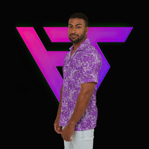 Men's Hawaiian Stud King Shirt - Tropical Purple Leaf Design for Beach Vibes