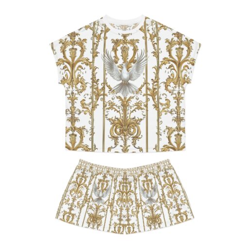 Elegant Golden Dove Short Pajama Set for Women | Luxury Sleepwear