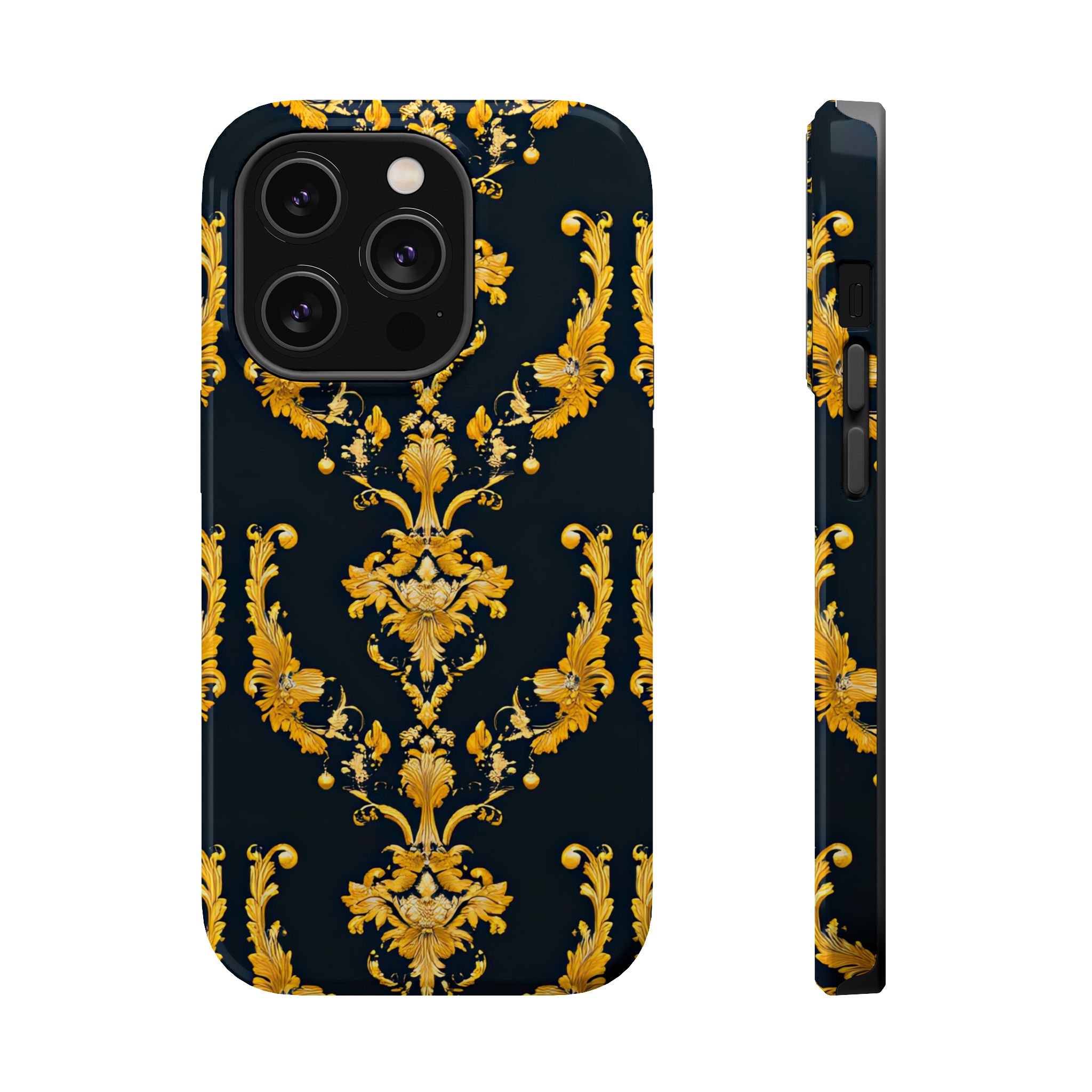 Elegant Floral Magnetic Tough Case for iPhone - Luxurious Gold Design - Image 13