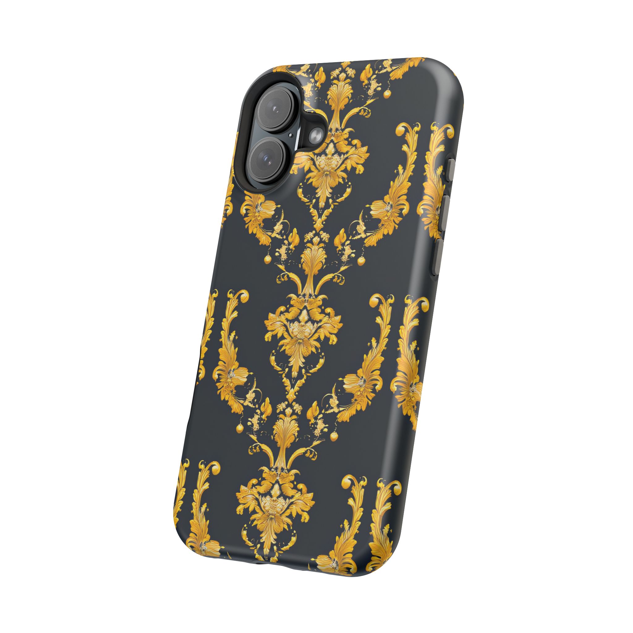 Elegant Floral Magnetic Tough Case for iPhone - Luxurious Gold Design - Image 114