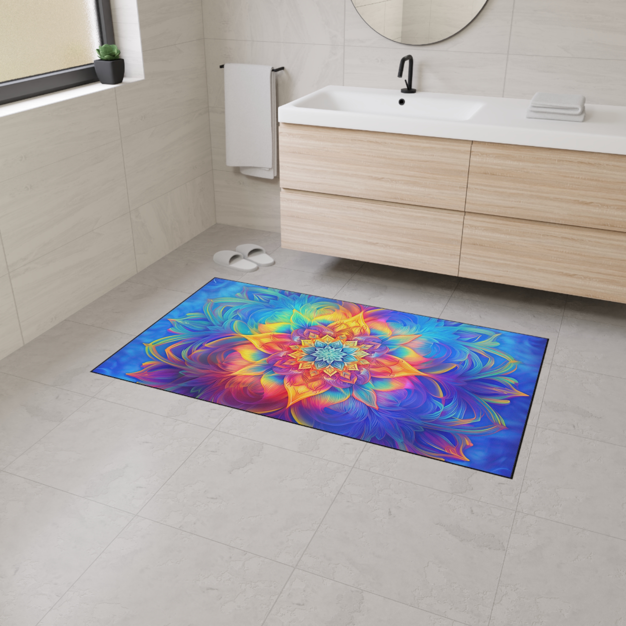 Floor Mat - Psychedelic Kaleidoscope Fractal Rainbow Design - Image 5