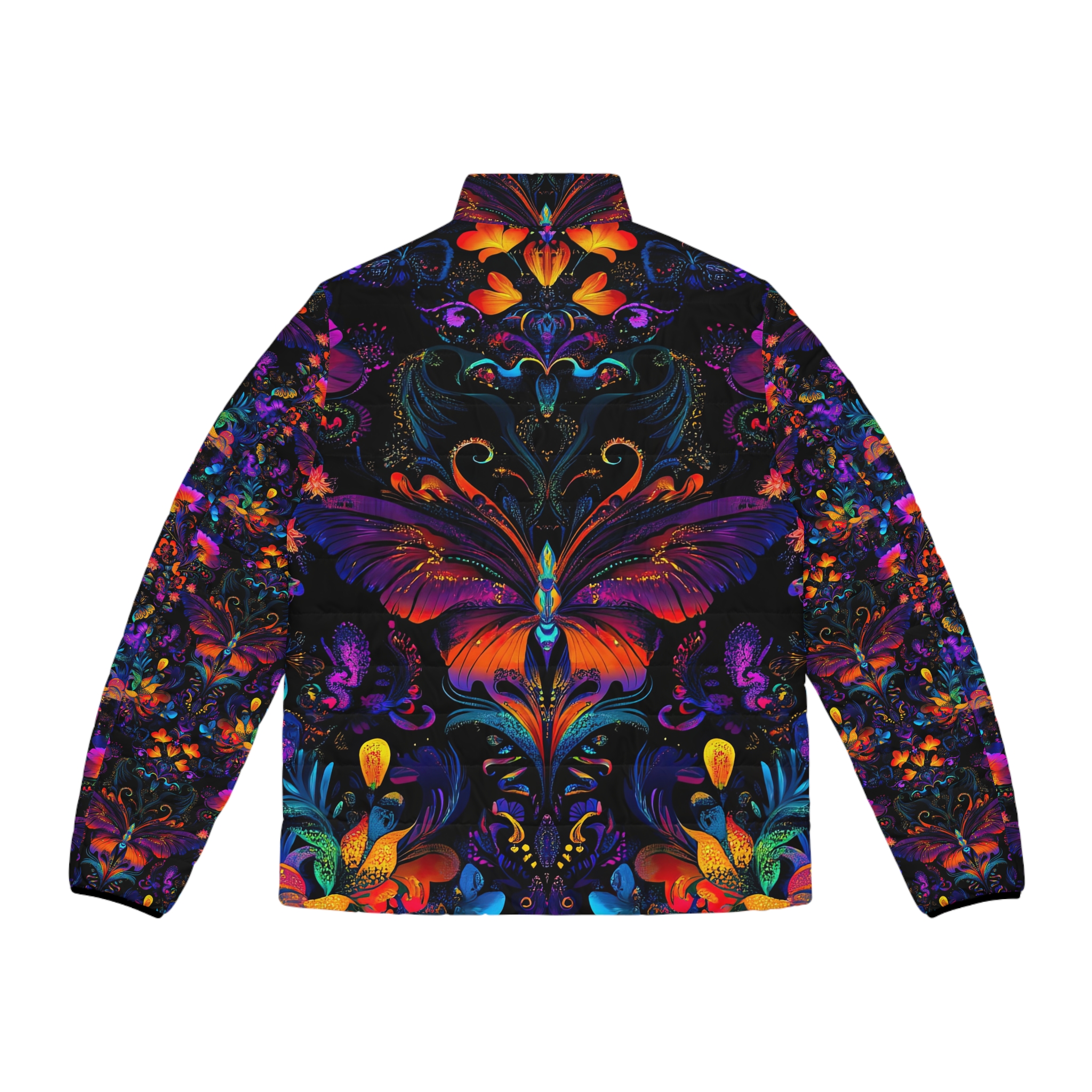 Vibrant Butterfly Puffer Jacket for Men - Colorful Floral Design - Image 3