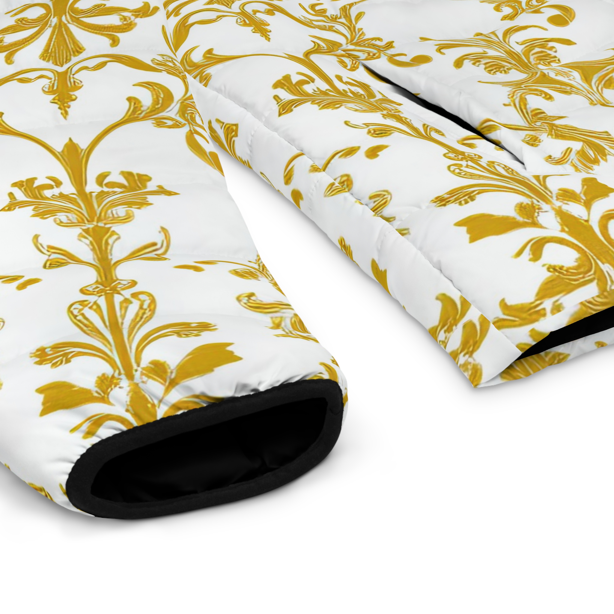 Elegant Gold Floral Men's Puffer Jacket - Stylish Winter Outerwear - Image 7