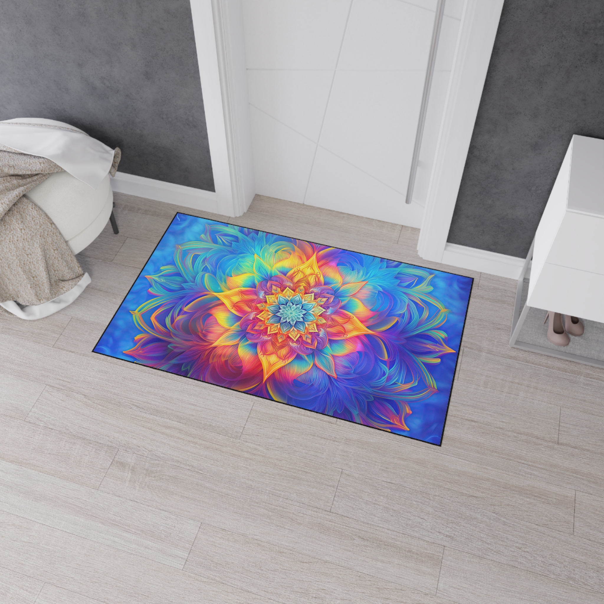Floor Mat - Psychedelic Kaleidoscope Fractal Rainbow Design - Image 6