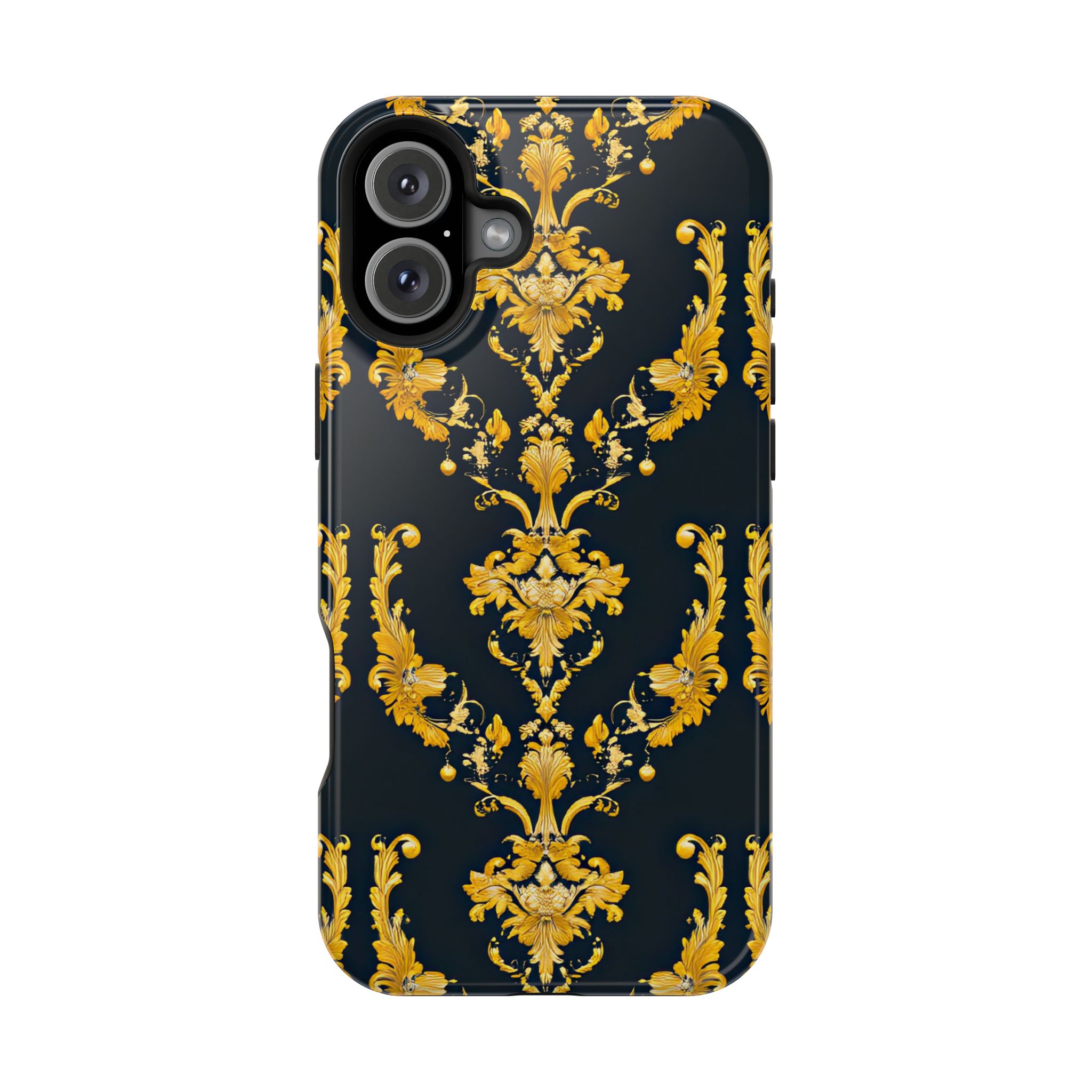 Elegant Floral Magnetic Tough Case for iPhone - Luxurious Gold Design - Image 109