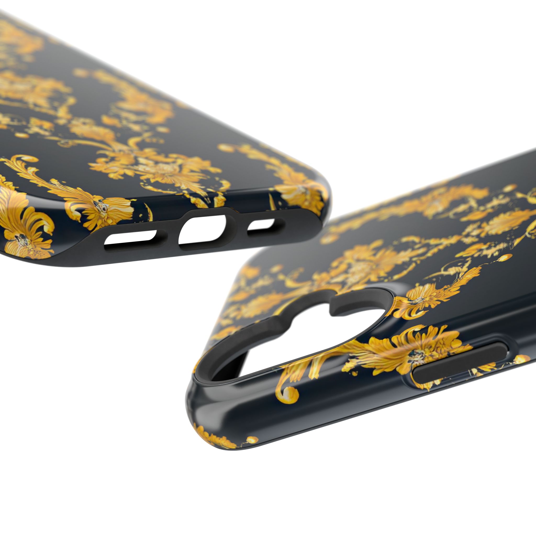Elegant Floral Magnetic Tough Case for iPhone - Luxurious Gold Design - Image 112
