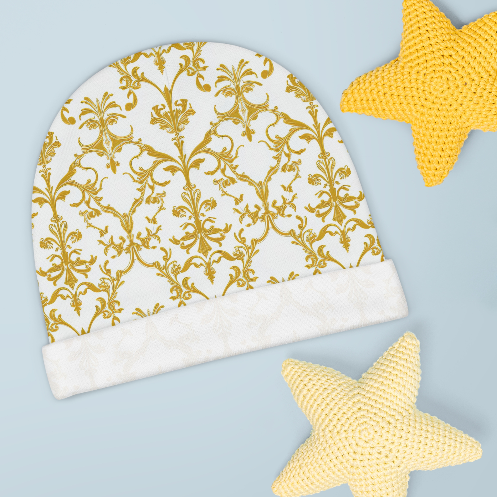 Elegant Golden Floral Baby Beanie for Newborns - Image 3