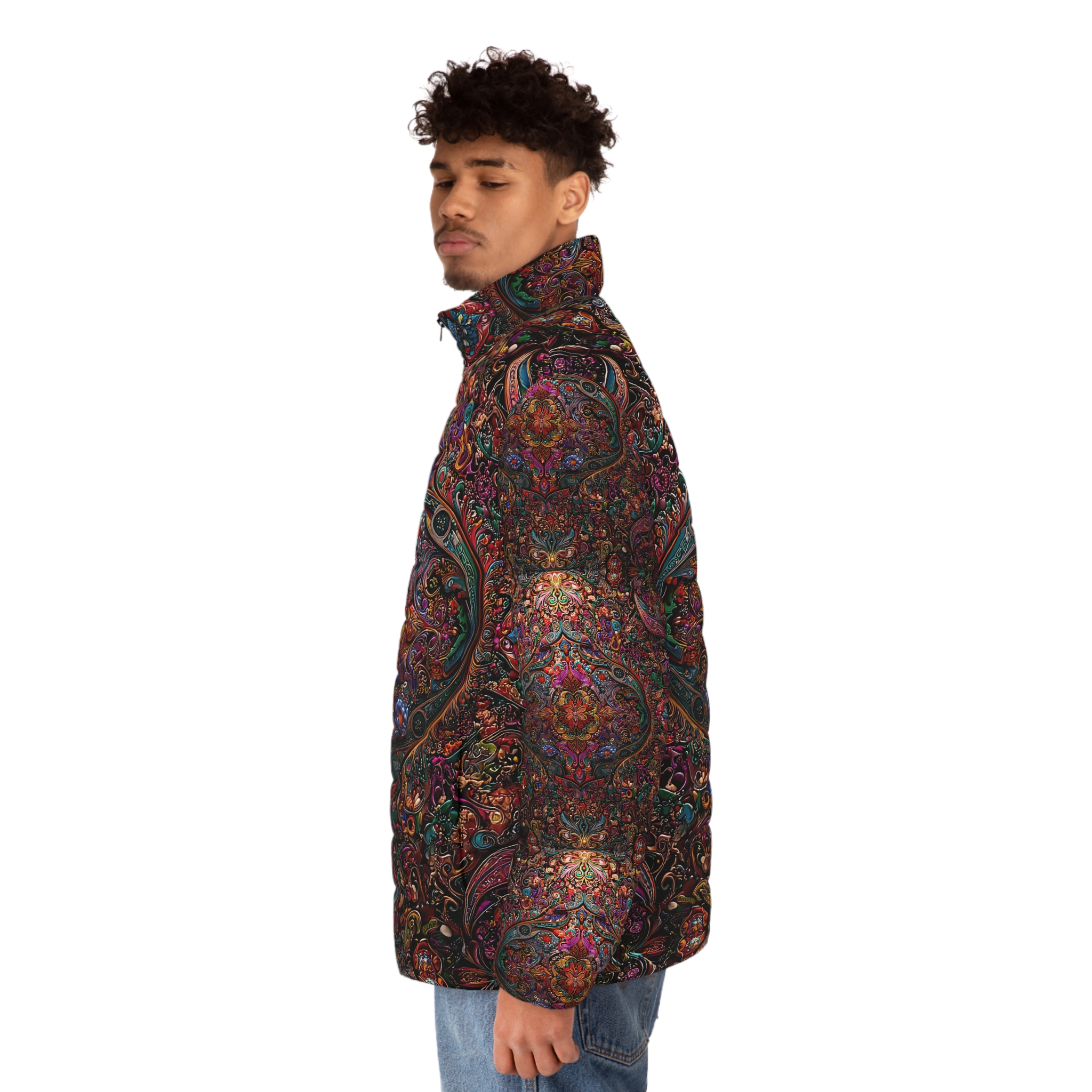 Bohemian Pattern Men's Puffer Jacket - Stylish & Warm Outerwear - Image 6