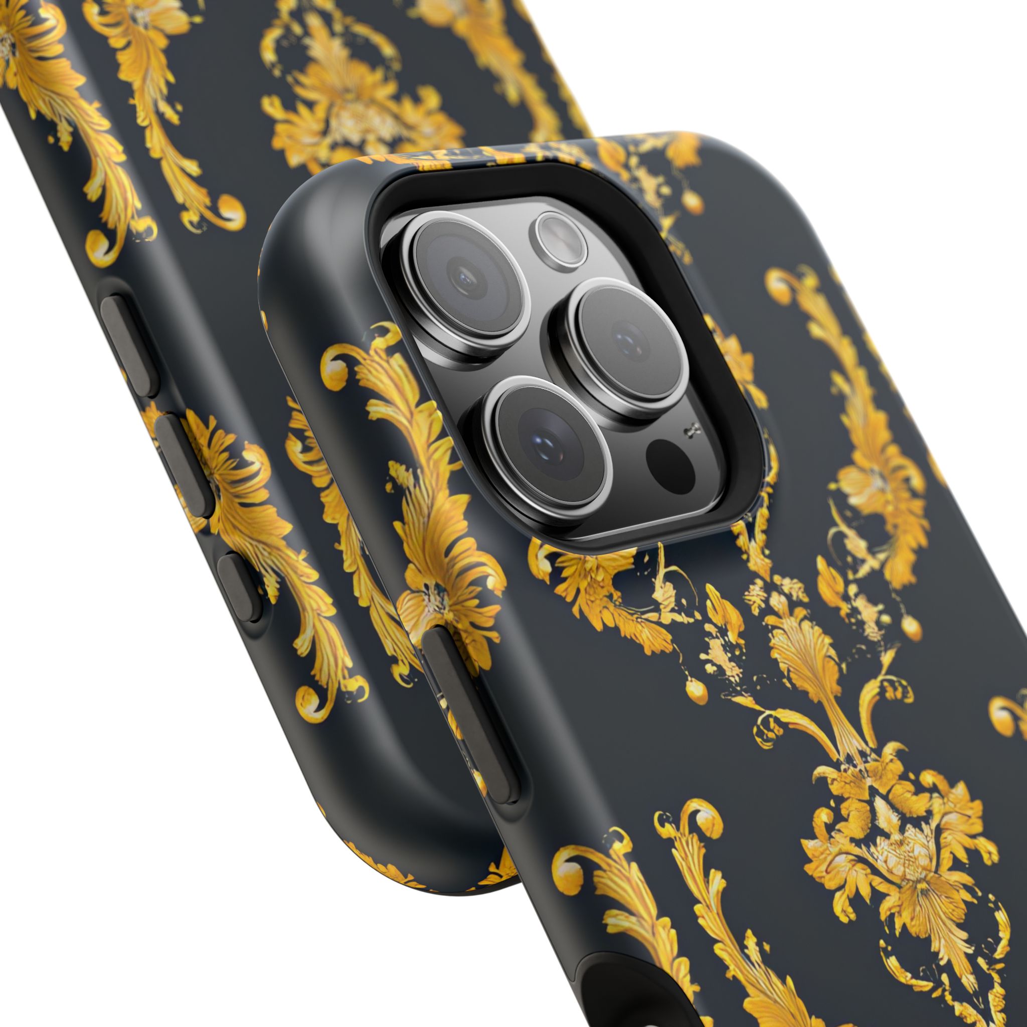 Elegant Floral Magnetic Tough Case for iPhone - Luxurious Gold Design - Image 123