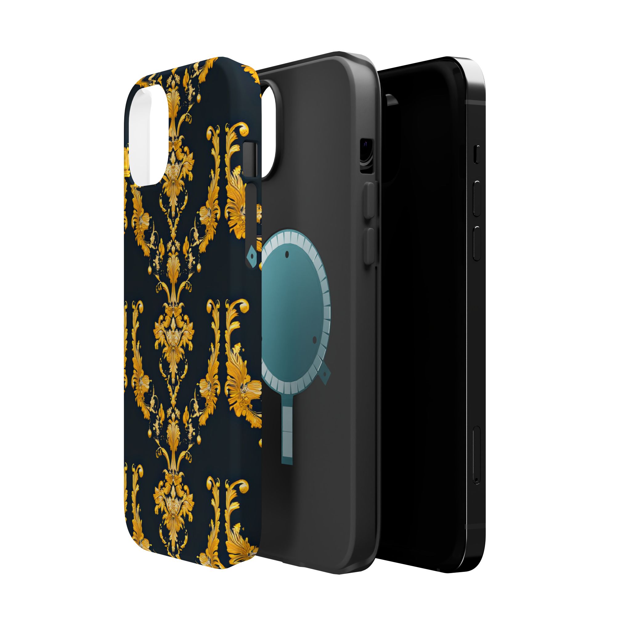 Elegant Floral Magnetic Tough Case for iPhone - Luxurious Gold Design - Image 26