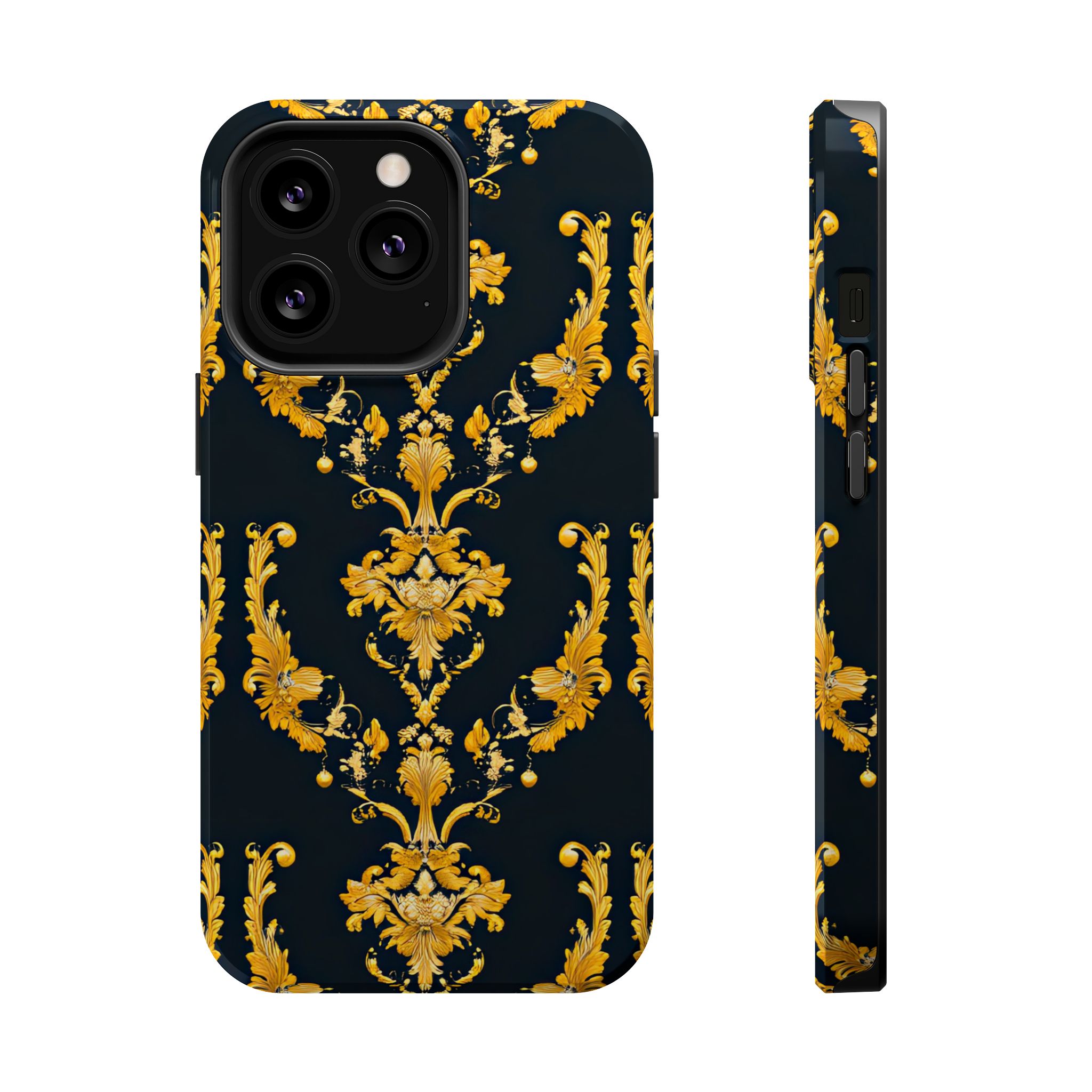Elegant Floral Magnetic Tough Case for iPhone - Luxurious Gold Design - Image 53