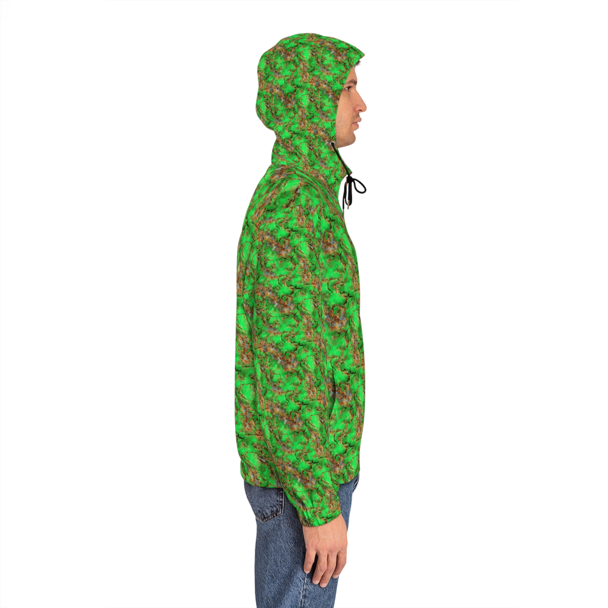 Men's Full-Zip Hoodie - Vibrant Green Marble Pattern - Image 5