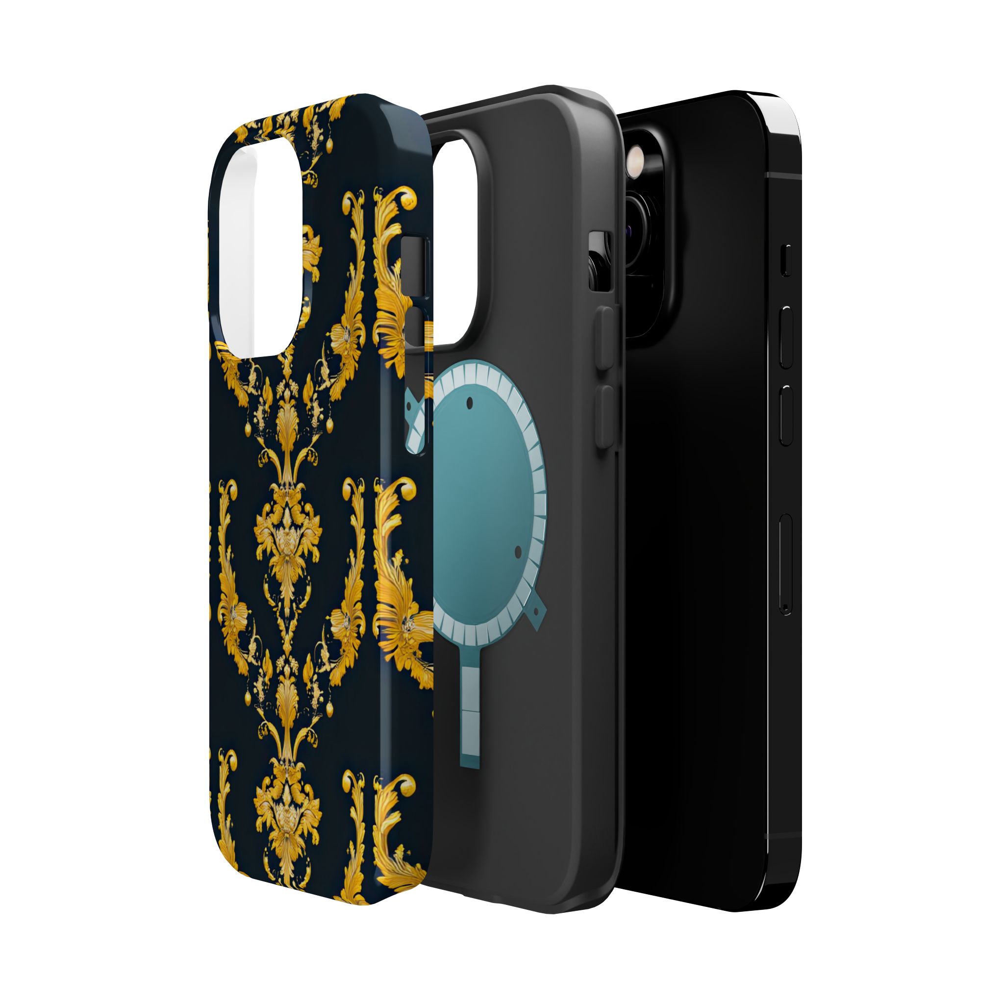 Elegant Floral Magnetic Tough Case for iPhone - Luxurious Gold Design - Image 14