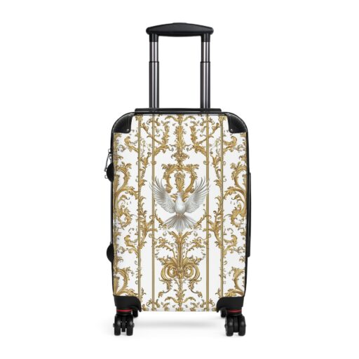 Elegant Travel Suitcase with Ornate Design and Dove Emblem
