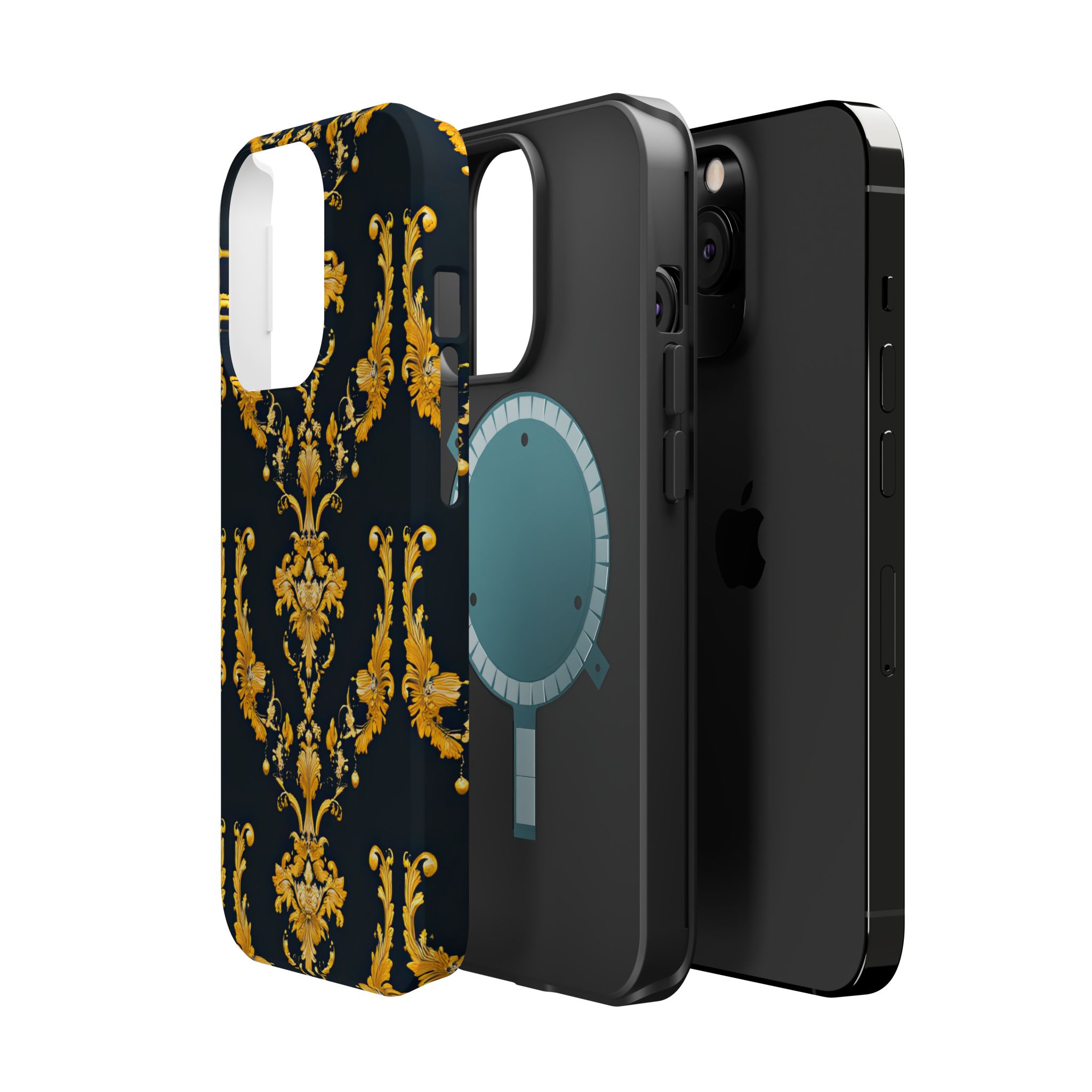 Elegant Floral Magnetic Tough Case for iPhone - Luxurious Gold Design - Image 58