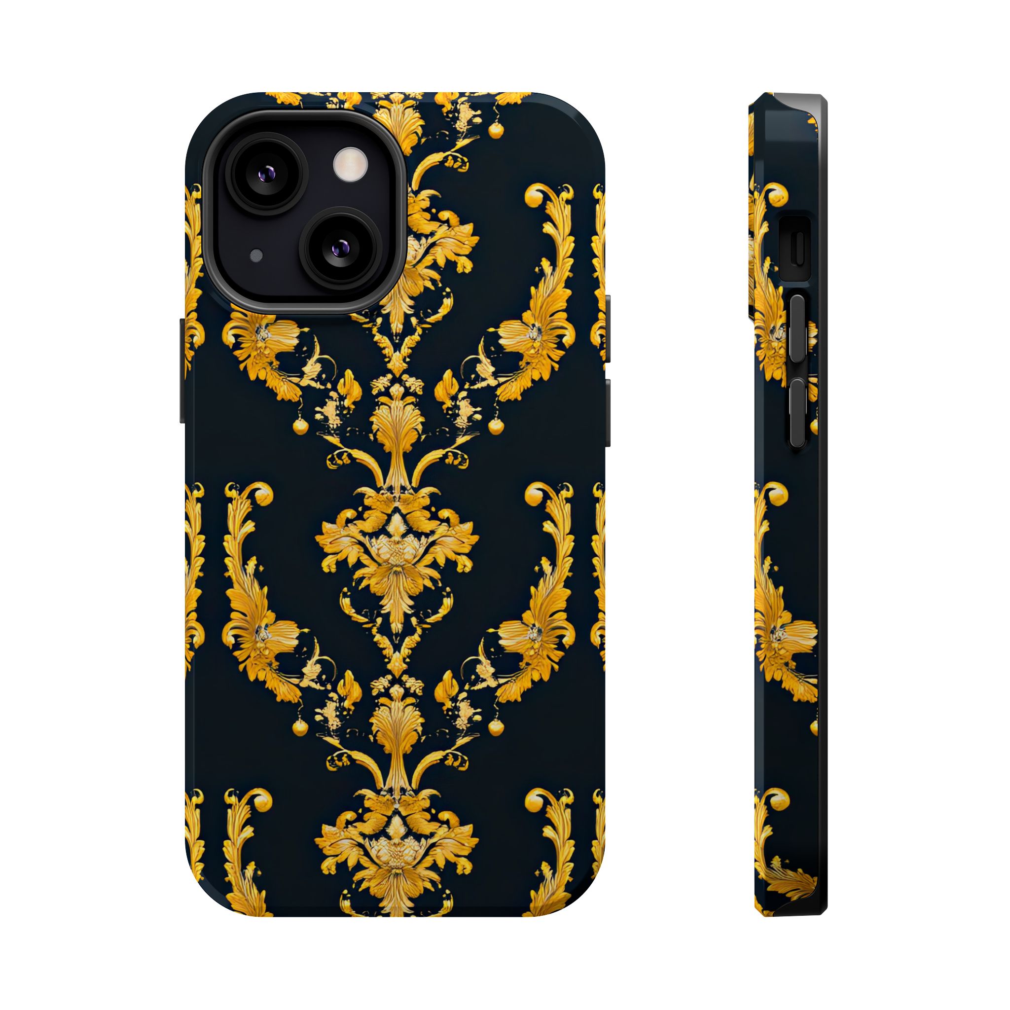 Elegant Floral Magnetic Tough Case for iPhone - Luxurious Gold Design - Image 45