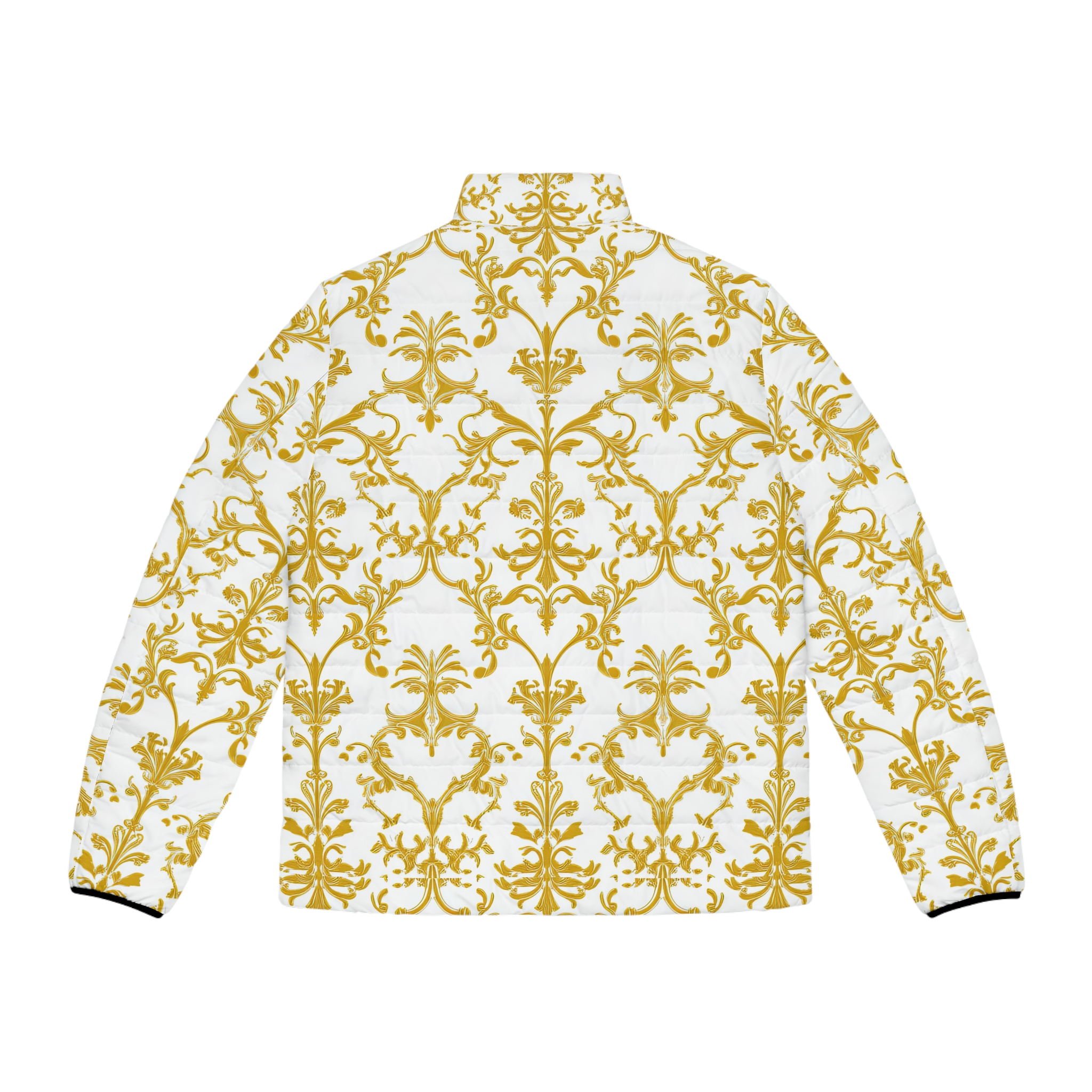 Elegant Gold Floral Men's Puffer Jacket - Stylish Winter Outerwear - Image 3