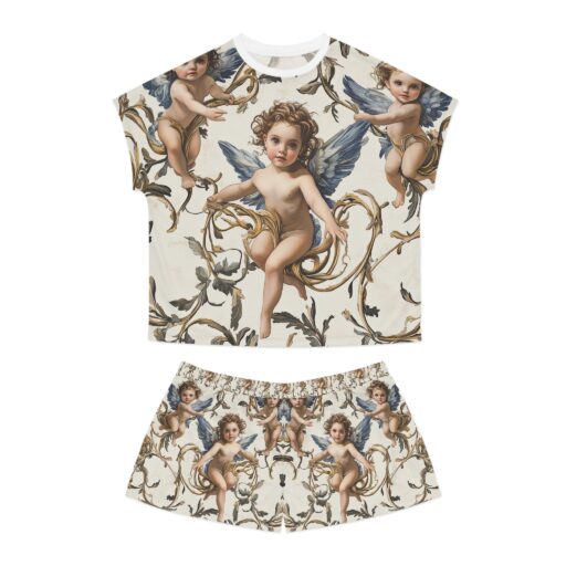 Whimsical Cherub Women's Short Pajama Set - Dreamy & Cozy Sleepwear