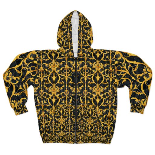 Elegant Gold Floral Unisex Zip Hoodie