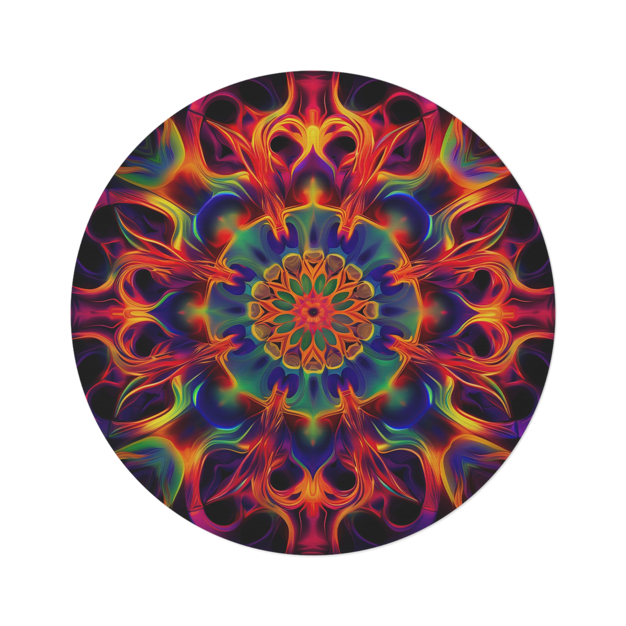 Round Rug - Psychedelic Kaleidoscope Fractal Rainbow Design 2 - Image 2