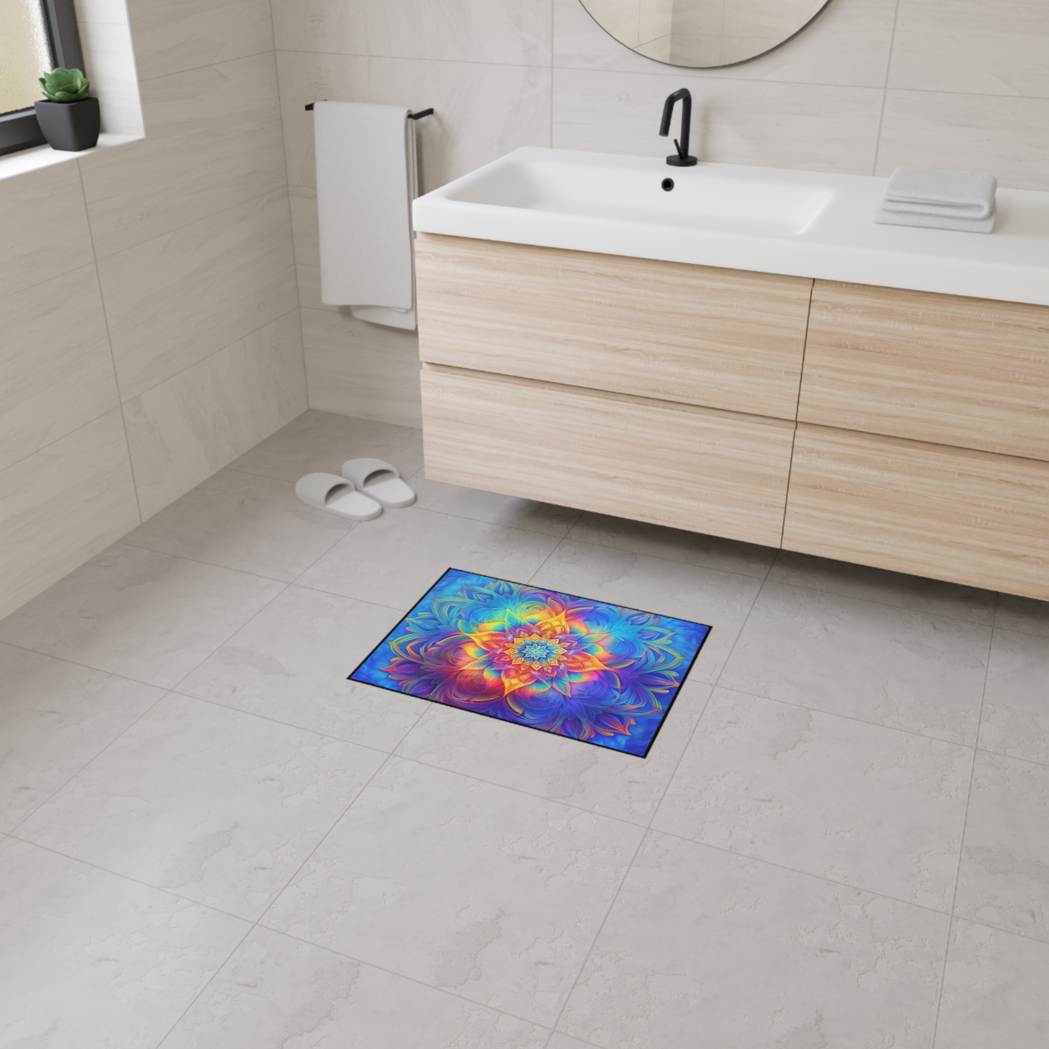 Floor Mat - Psychedelic Kaleidoscope Fractal Rainbow Design - Image 11