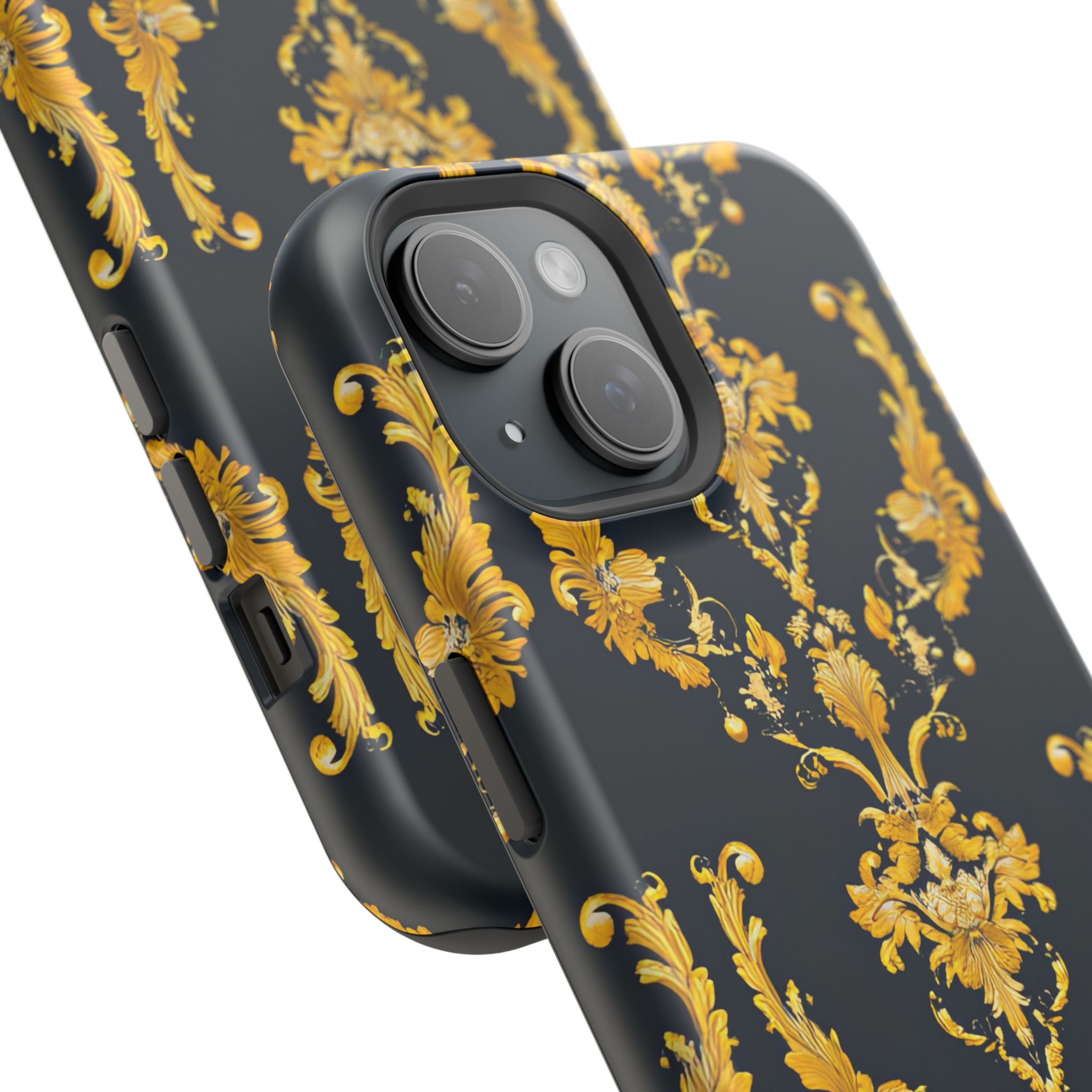 Elegant Floral Magnetic Tough Case for iPhone - Luxurious Gold Design - Image 74