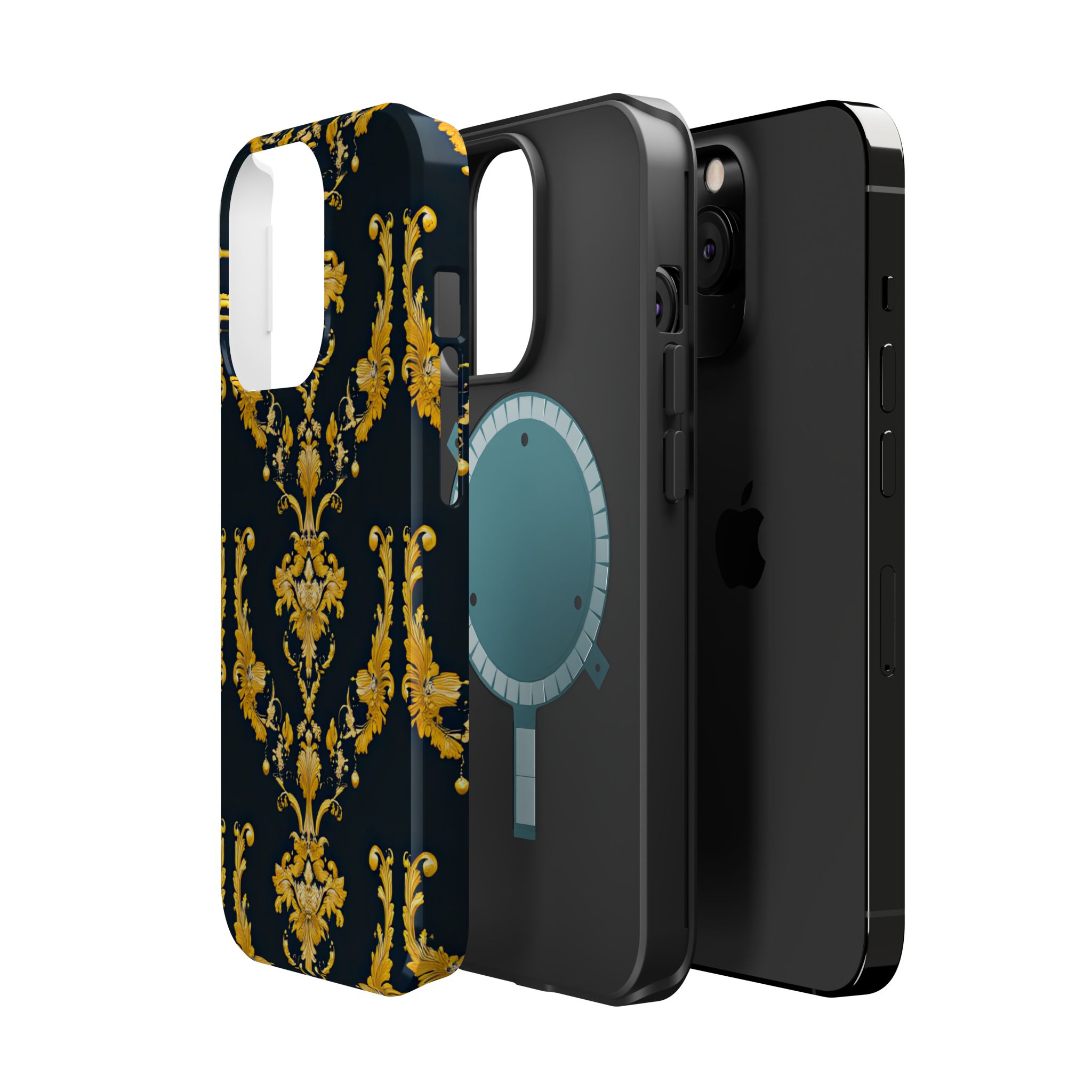 Elegant Floral Magnetic Tough Case for iPhone - Luxurious Gold Design - Image 54
