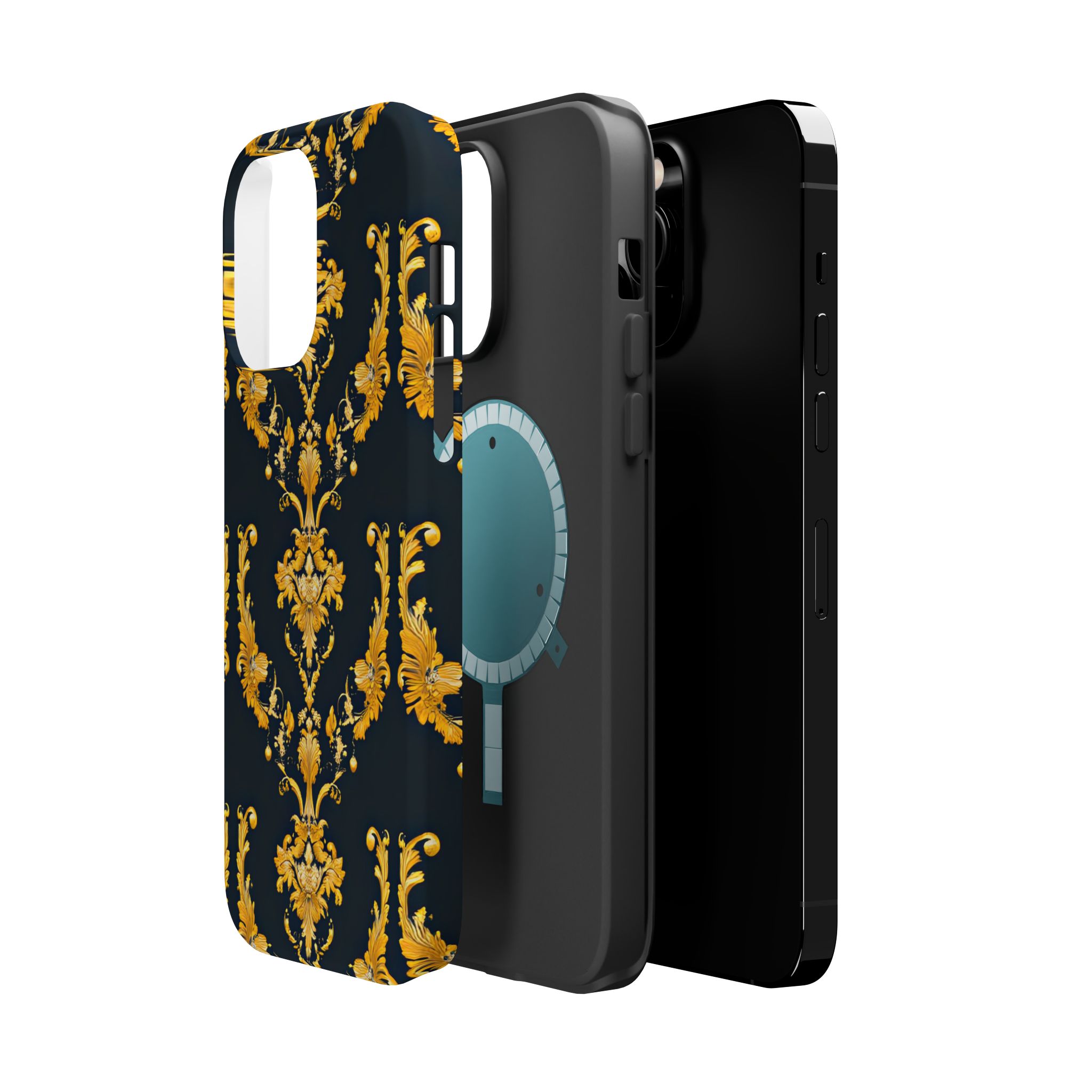 Elegant Floral Magnetic Tough Case for iPhone - Luxurious Gold Design - Image 34