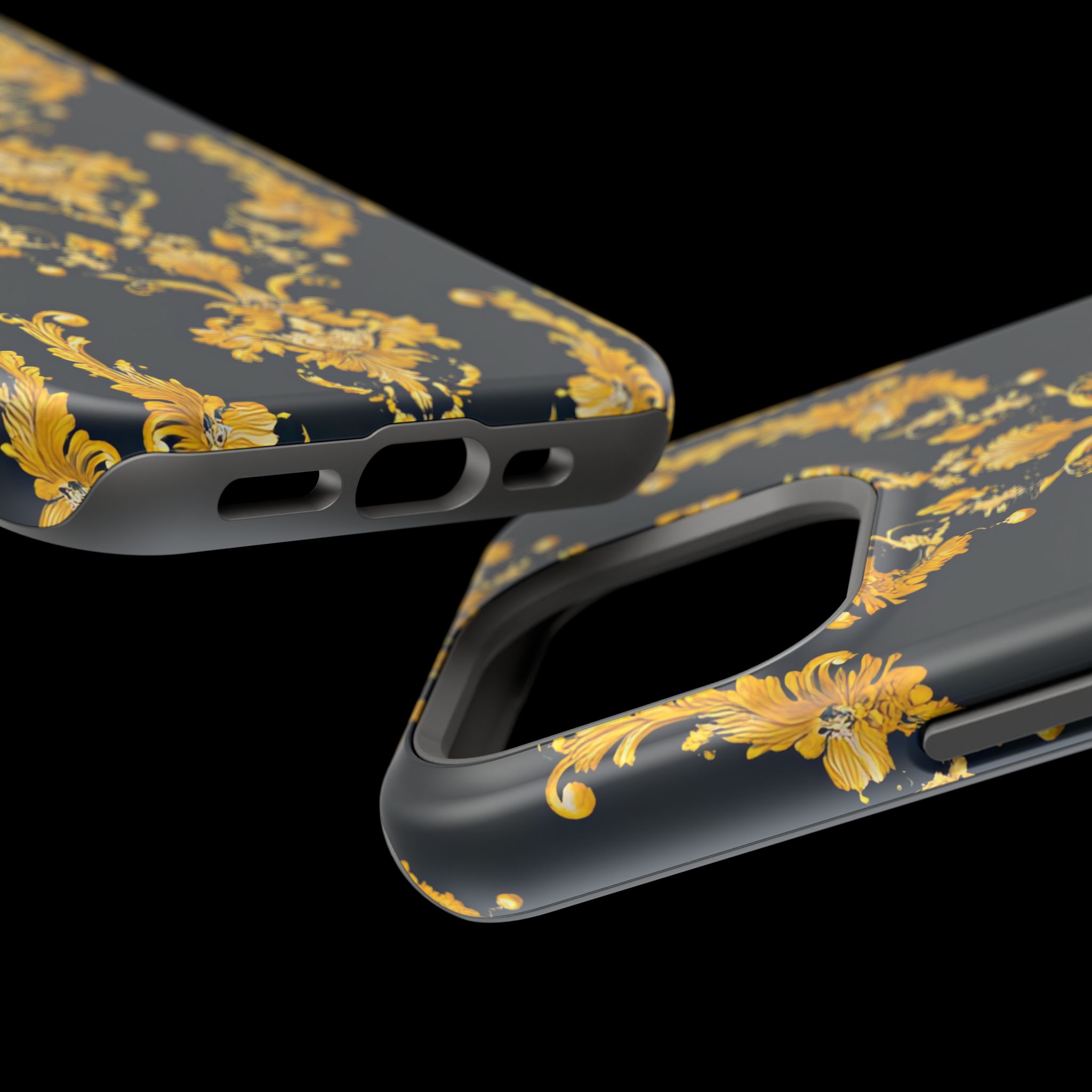 Elegant Floral Magnetic Tough Case for iPhone - Luxurious Gold Design - Image 83