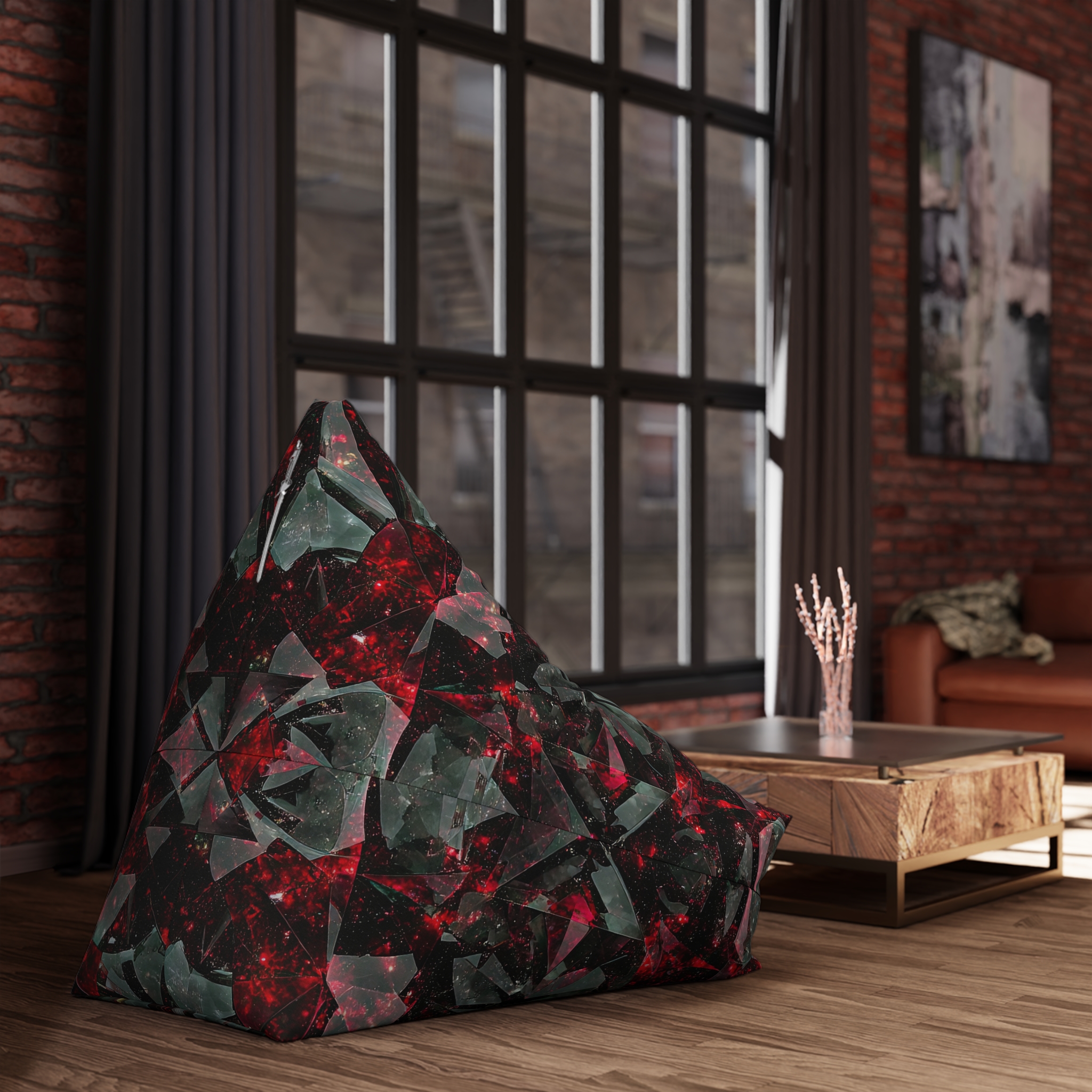 Black and Red Diamond Glass Galaxy-Inspired Bean Bag Chair Cover for Cozy Spaces - Image 7