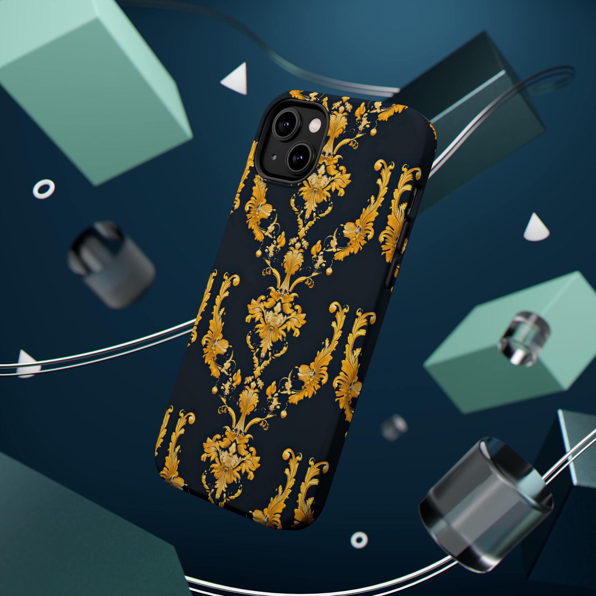 Elegant Floral Magnetic Tough Case for iPhone - Luxurious Gold Design - Image 27