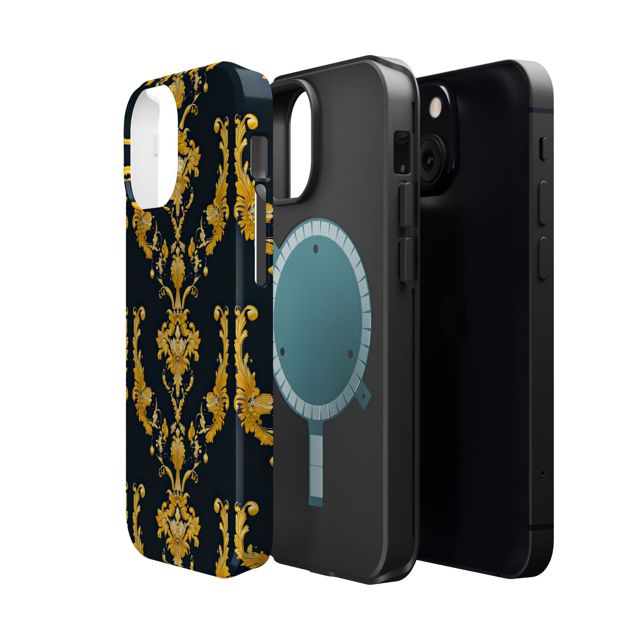 Elegant Floral Magnetic Tough Case for iPhone - Luxurious Gold Design - Image 46
