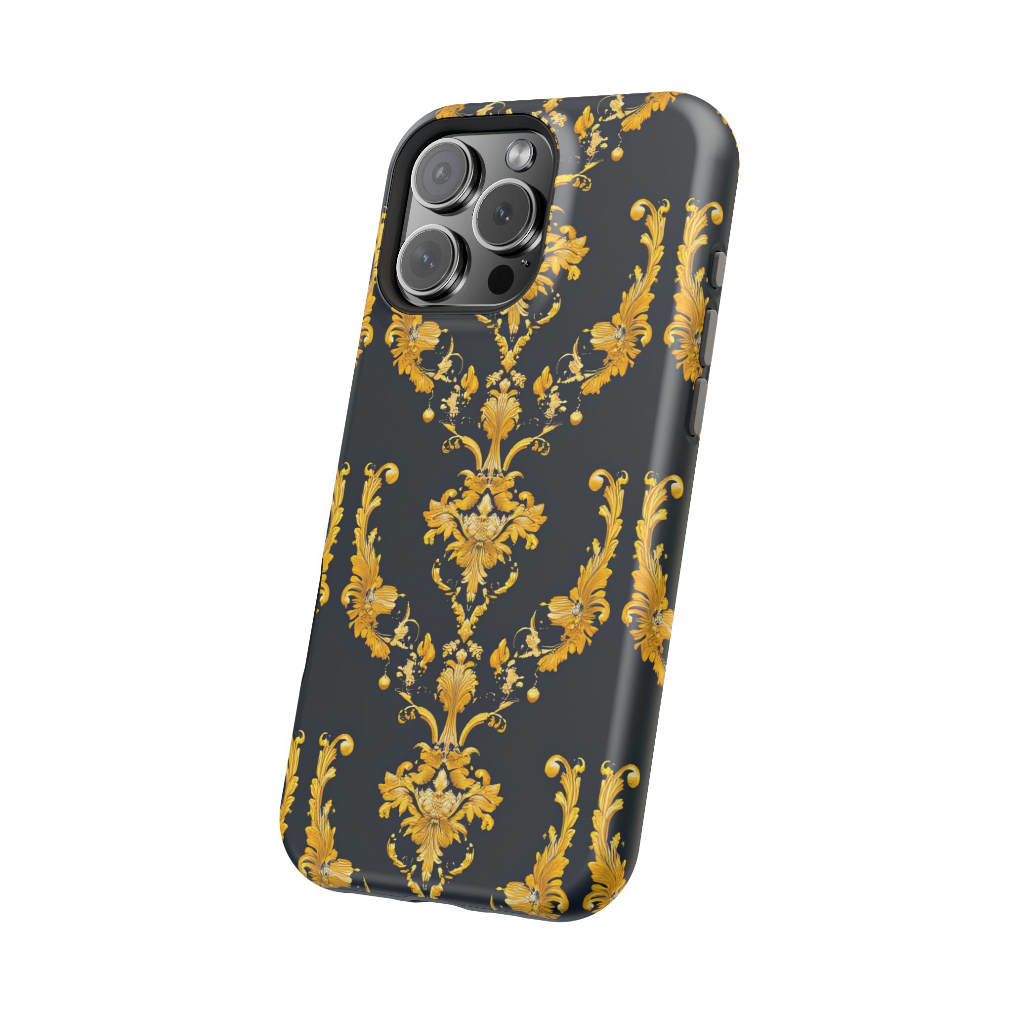 Elegant Floral Magnetic Tough Case for iPhone - Luxurious Gold Design - Image 126