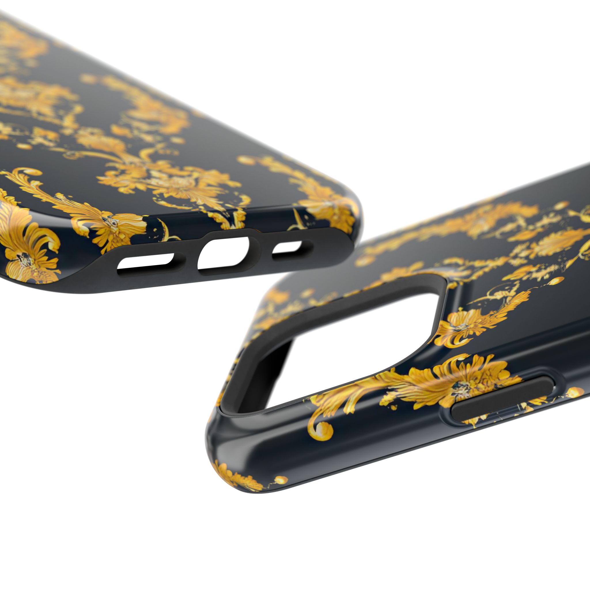 Elegant Floral Magnetic Tough Case for iPhone - Luxurious Gold Design - Image 4