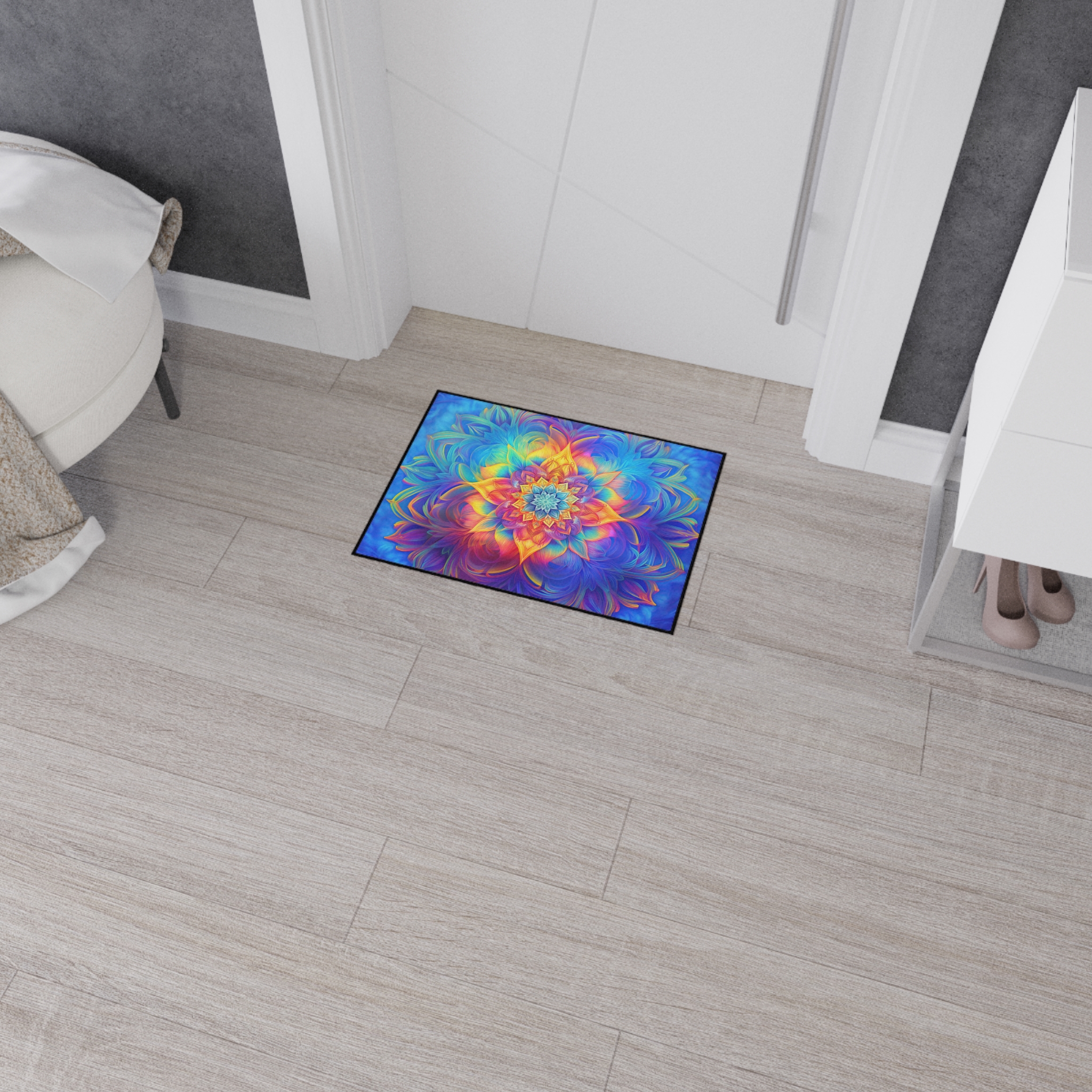 Floor Mat - Psychedelic Kaleidoscope Fractal Rainbow Design - Image 12