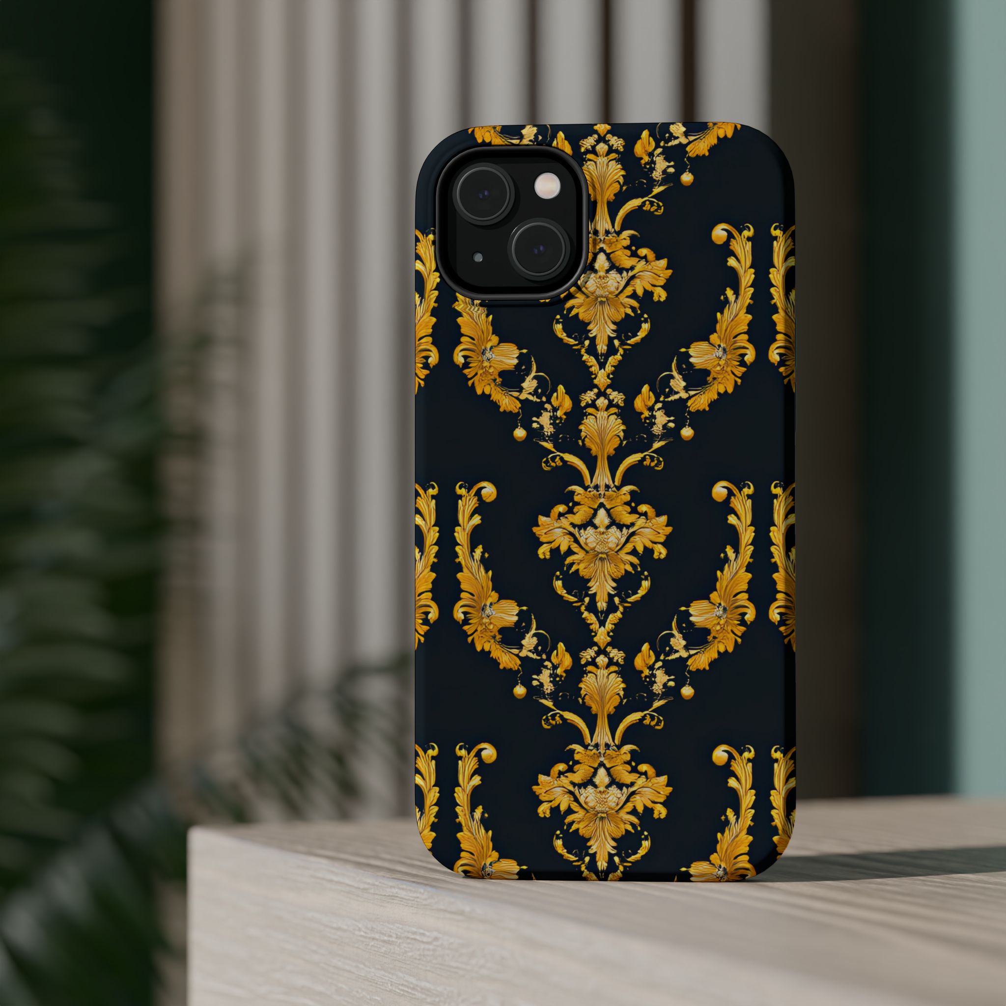 Elegant Floral Magnetic Tough Case for iPhone - Luxurious Gold Design - Image 28