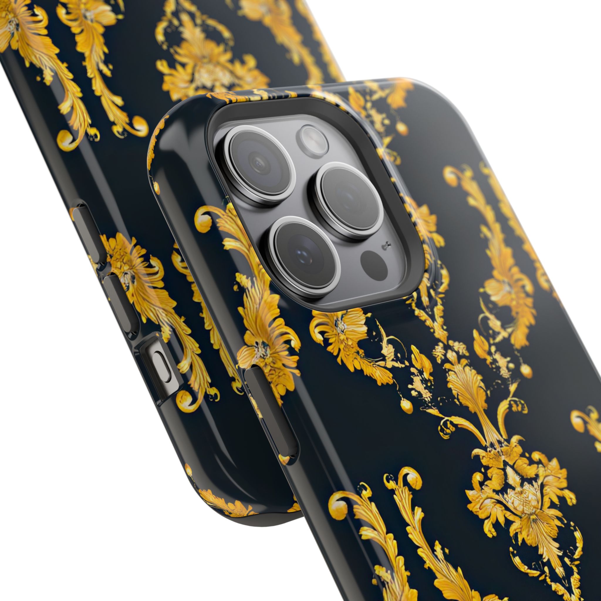 Elegant Floral Magnetic Tough Case for iPhone - Luxurious Gold Design - Image 94
