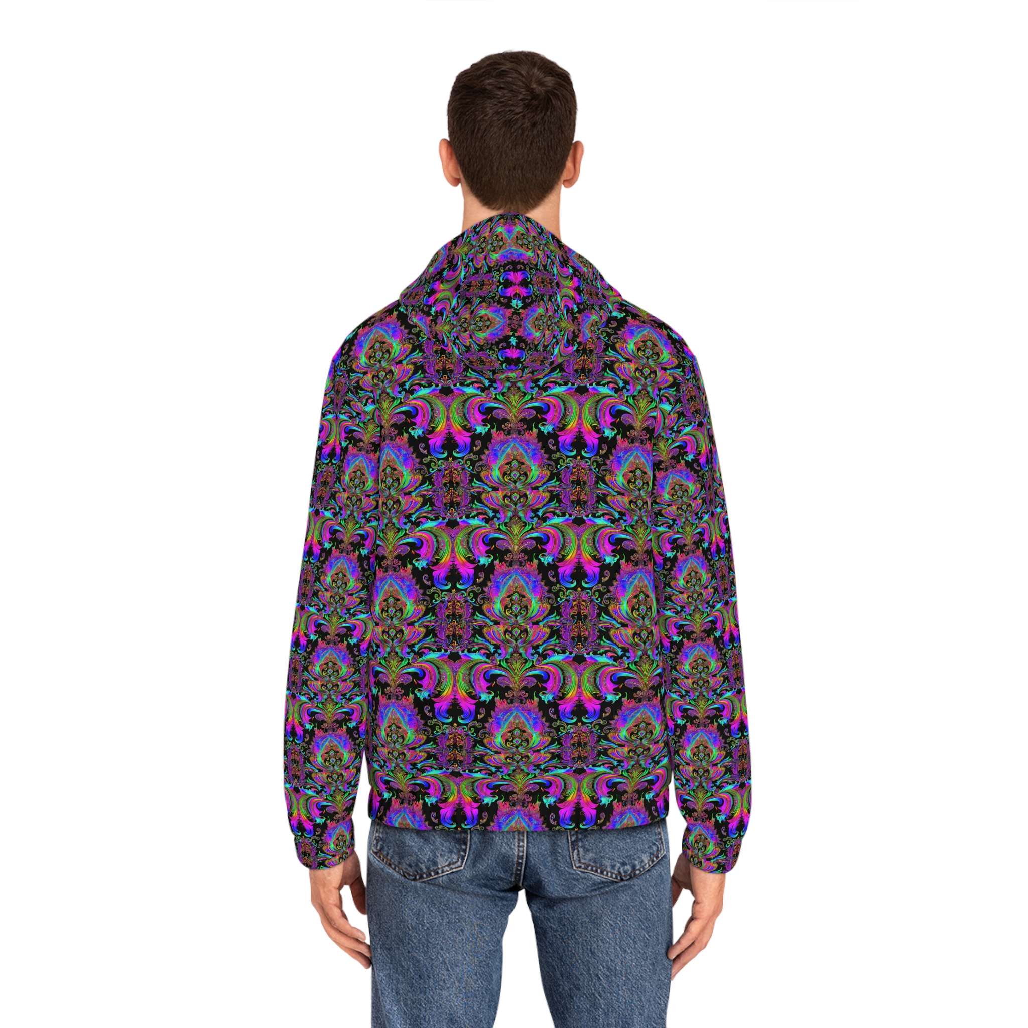 Vibrant Full-Zip Hoodie for Men - Colorful Abstract Pattern - Image 4
