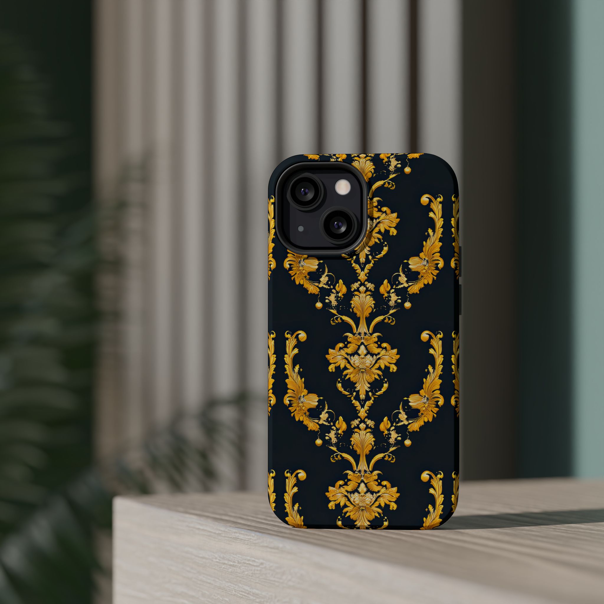 Elegant Floral Magnetic Tough Case for iPhone - Luxurious Gold Design - Image 52