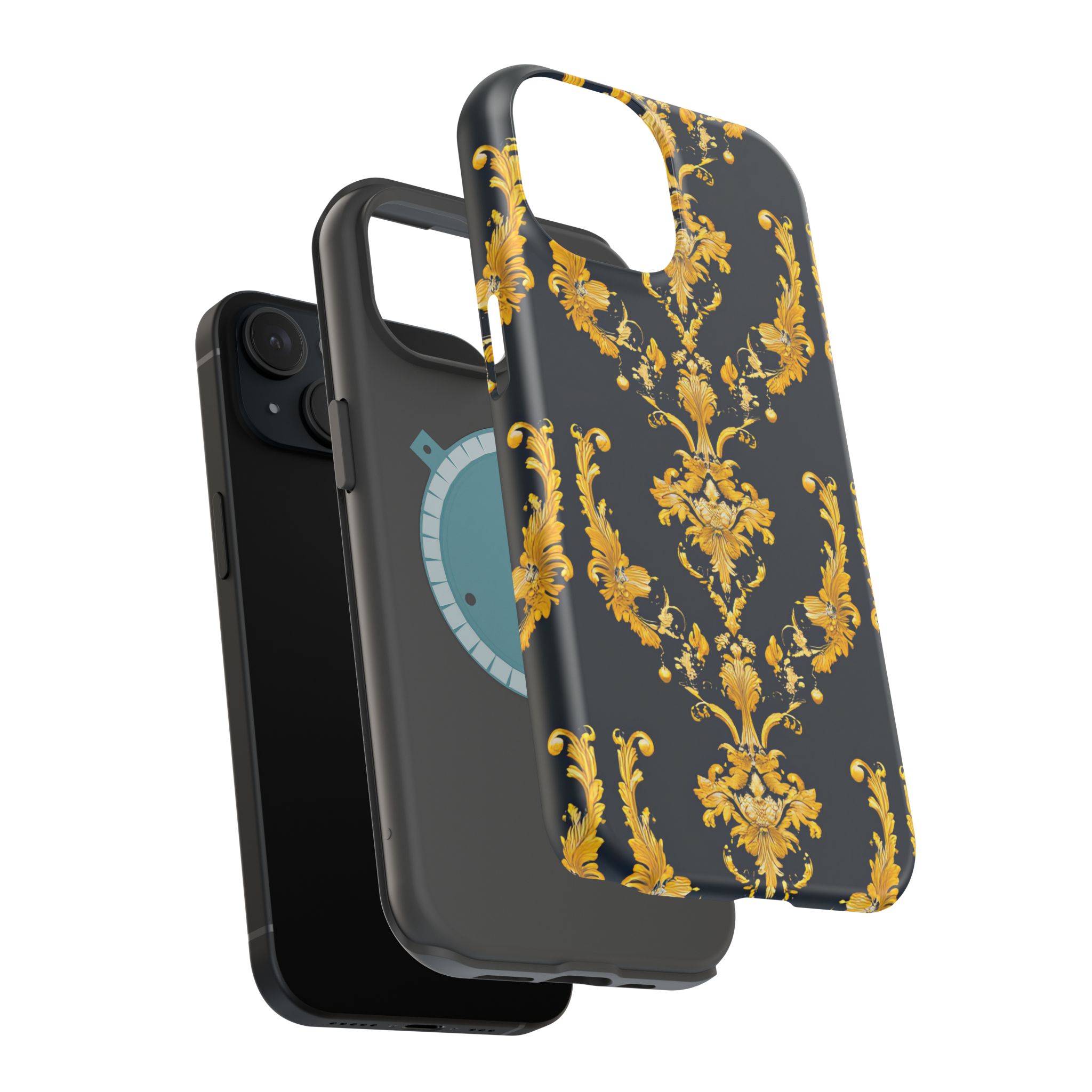 Elegant Floral Magnetic Tough Case for iPhone - Luxurious Gold Design - Image 76
