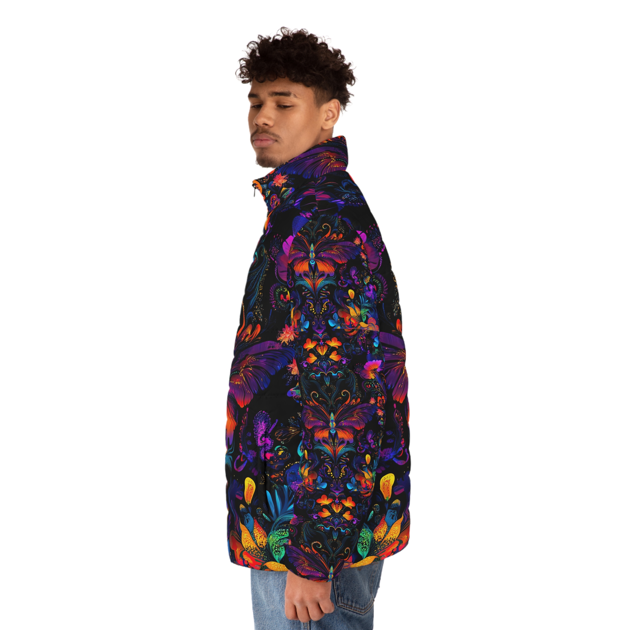 Vibrant Butterfly Puffer Jacket for Men - Colorful Floral Design - Image 6