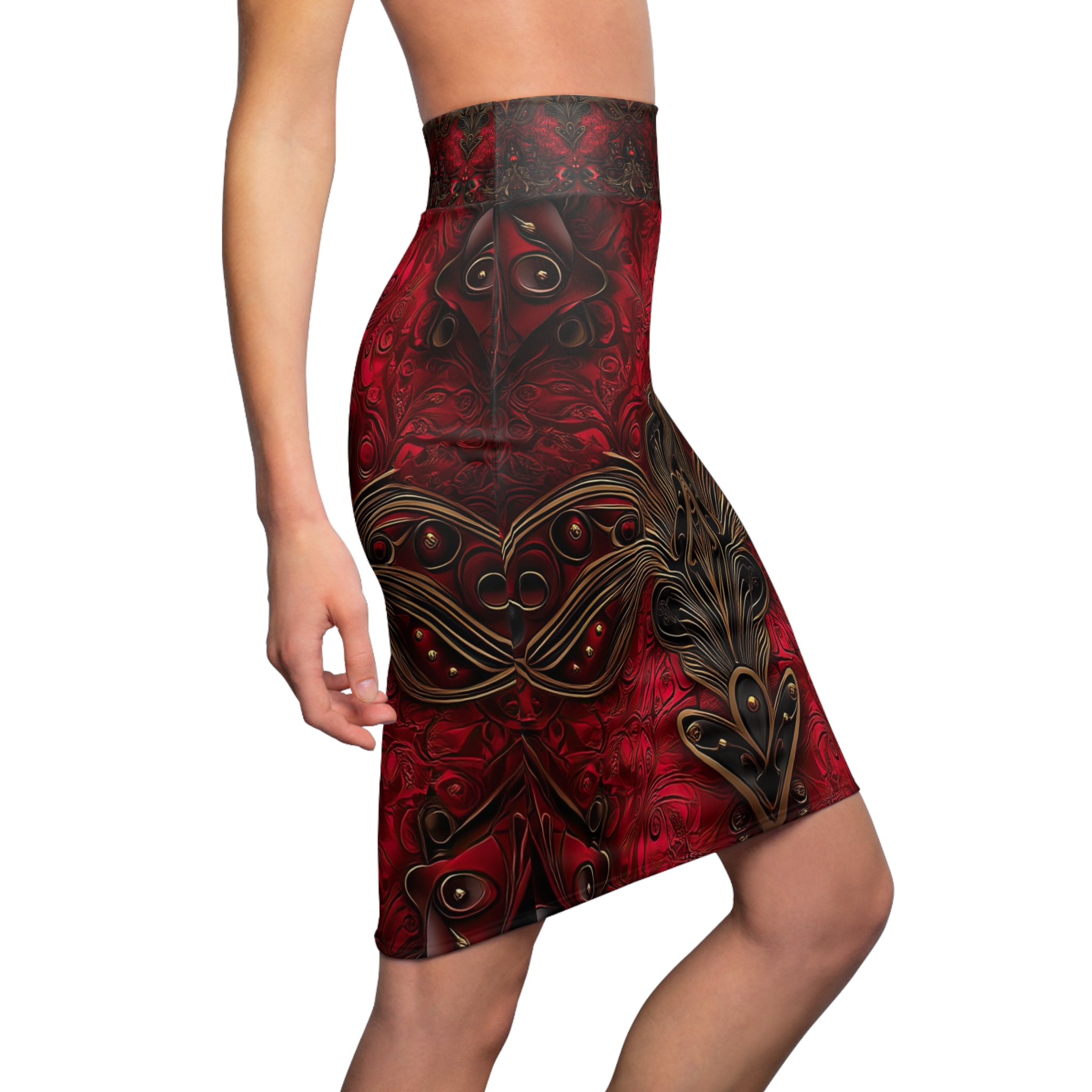Exquisite Noble Red Pattern Women's Pencil Skirt - Perfect for Events & Celebrations - Image 7
